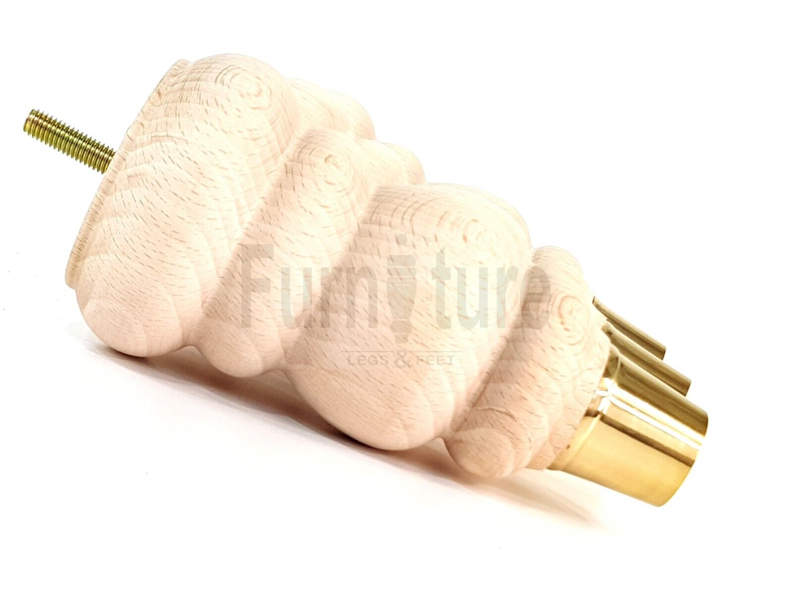 4x Turned M8 Wood Furniture Chair Sofa, Settee Legs Feet Brass Slipper Cup 160mm