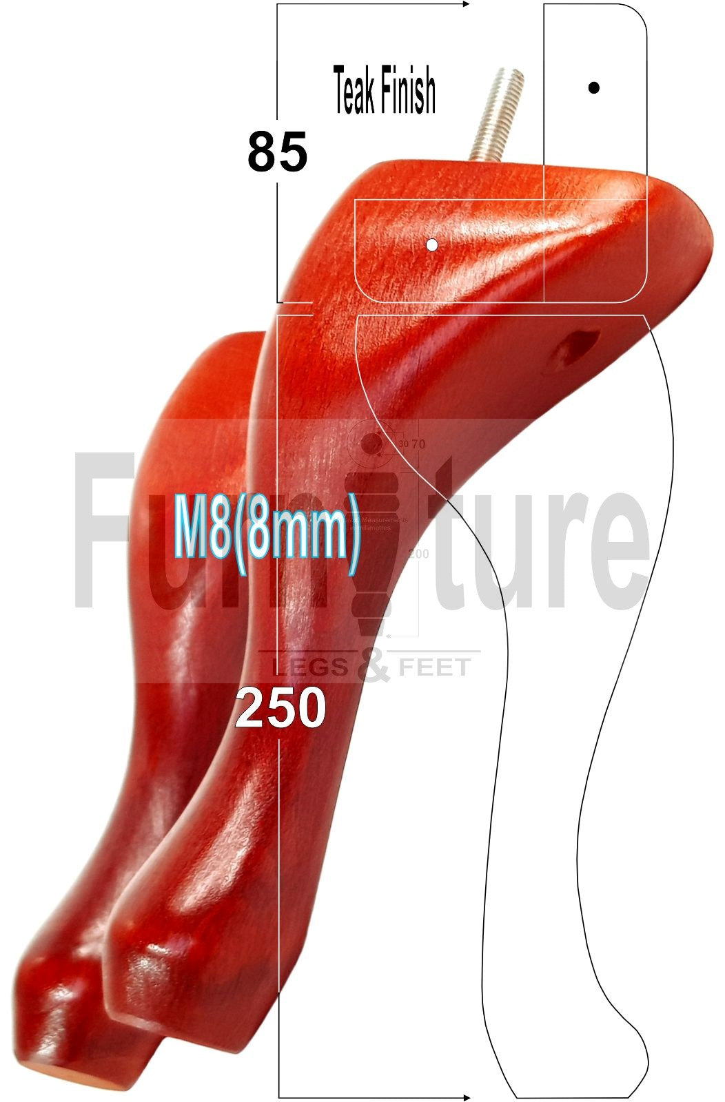 4 Replacement Traditional Queen Anne Furniture Leg 250mm High Sofa Chair Beds M8