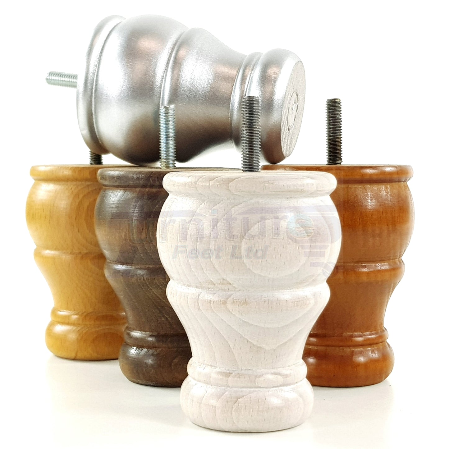 4 Turned Wood Furniture Legs Replacement Sofa Settee Chair Bed Feet 100mm High M10 Thread