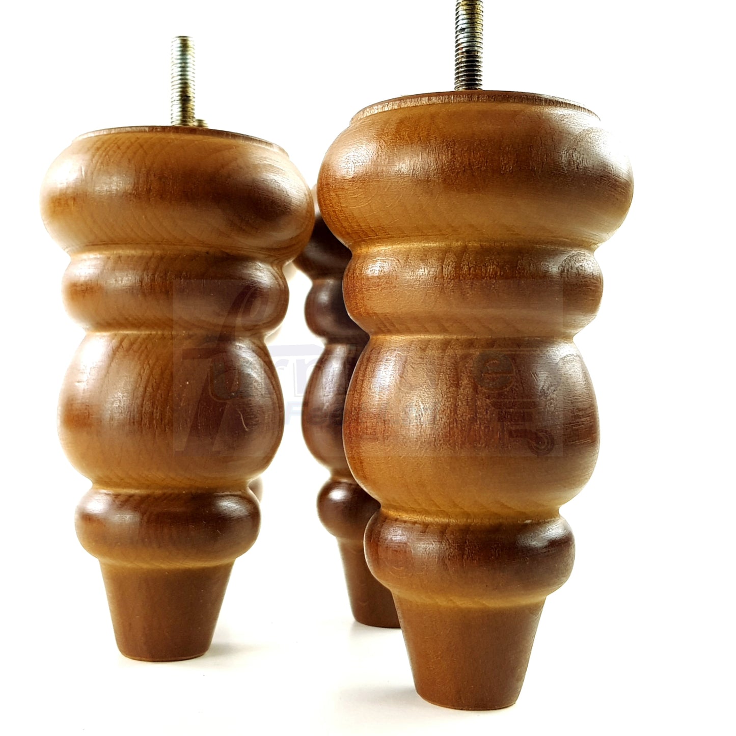 4x Solid Turned Wood Furniture Legs Chair Settee Feet 155mm 8mm Thread Dark Oak