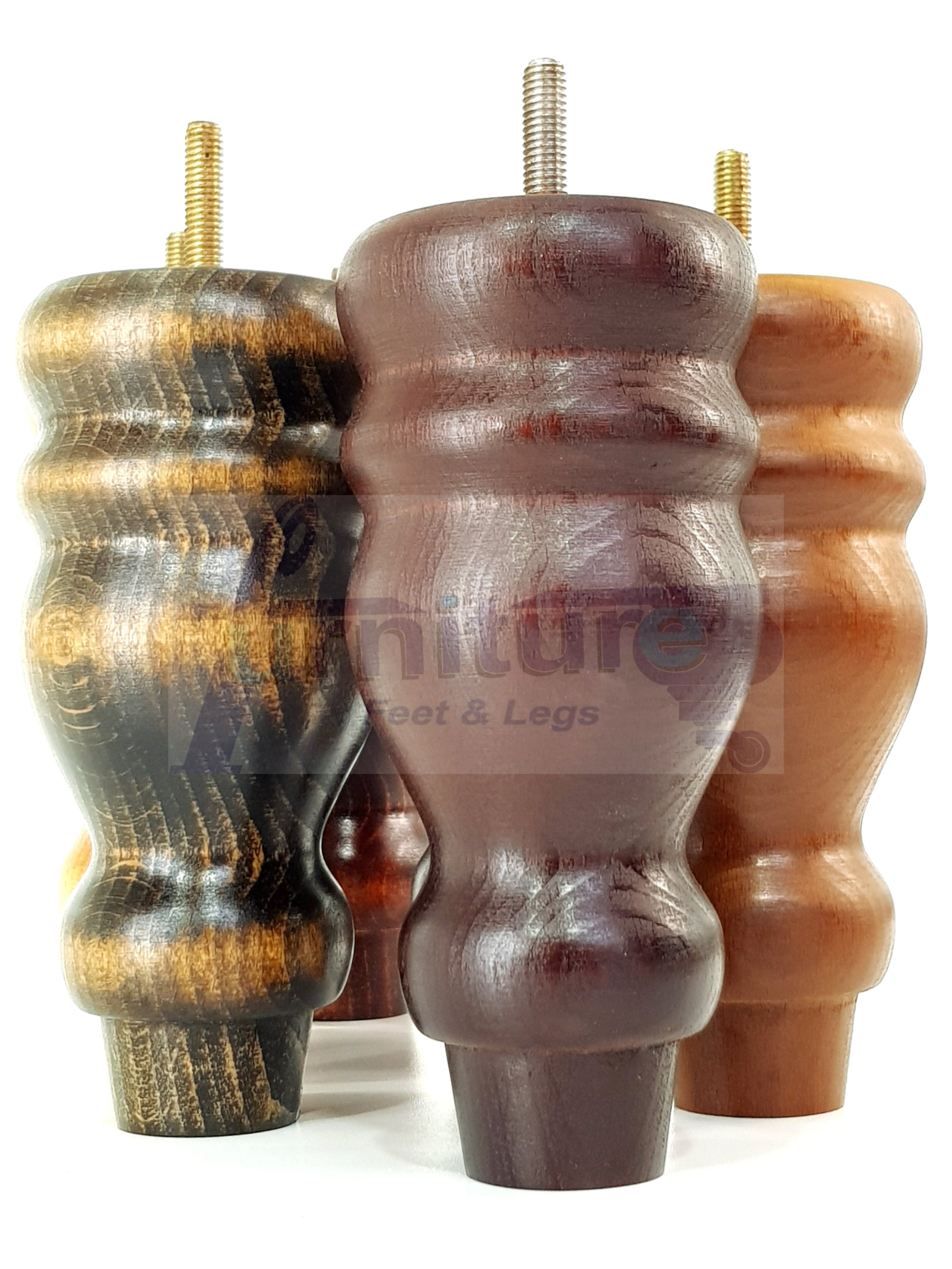 Set Of 4 Turned Wood Furniture Legs Replacement Sofa, Chair Feet 155mm High M10 Tread