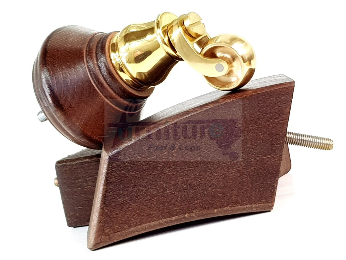 2 Antique Mahogany Stain Wood Furniture Sofa Feet With Castor 125mm & 2 Curved Legs Chair Settee 100mm High M8