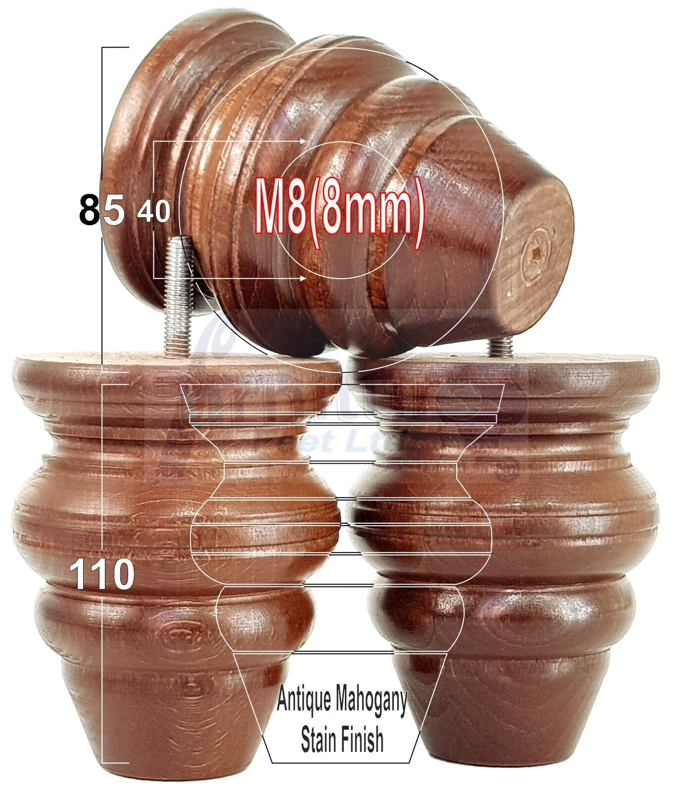 4x Turned Wood Furniture Legs Replacement Feet 110mm High Multiple Colours Chairs Stools Sofa's Beds Settee Cabinets M8