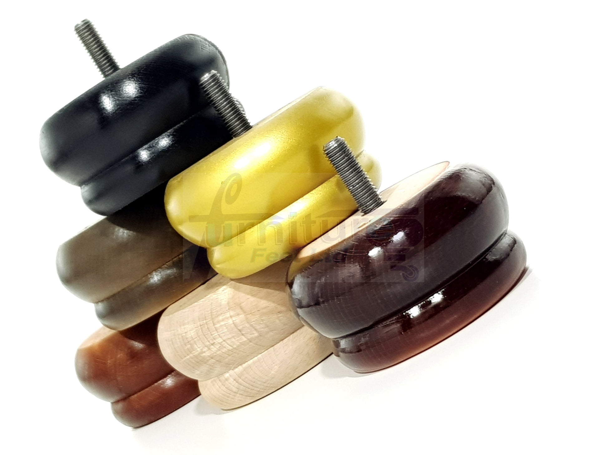 4 Wood Bun Feet Replacement Furniture Legs 50mm High M10 Thread Chairs Beds