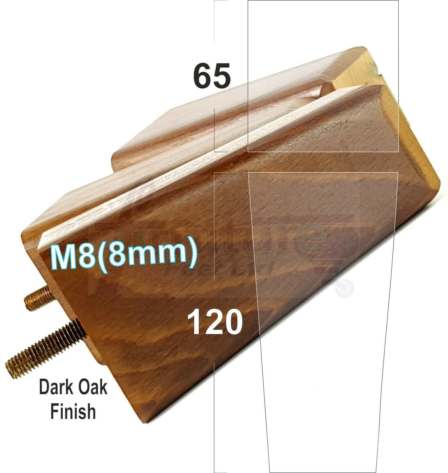 4x Wooden Furniture Legs 120mm High Replacement Square Tapered Feet 8mm