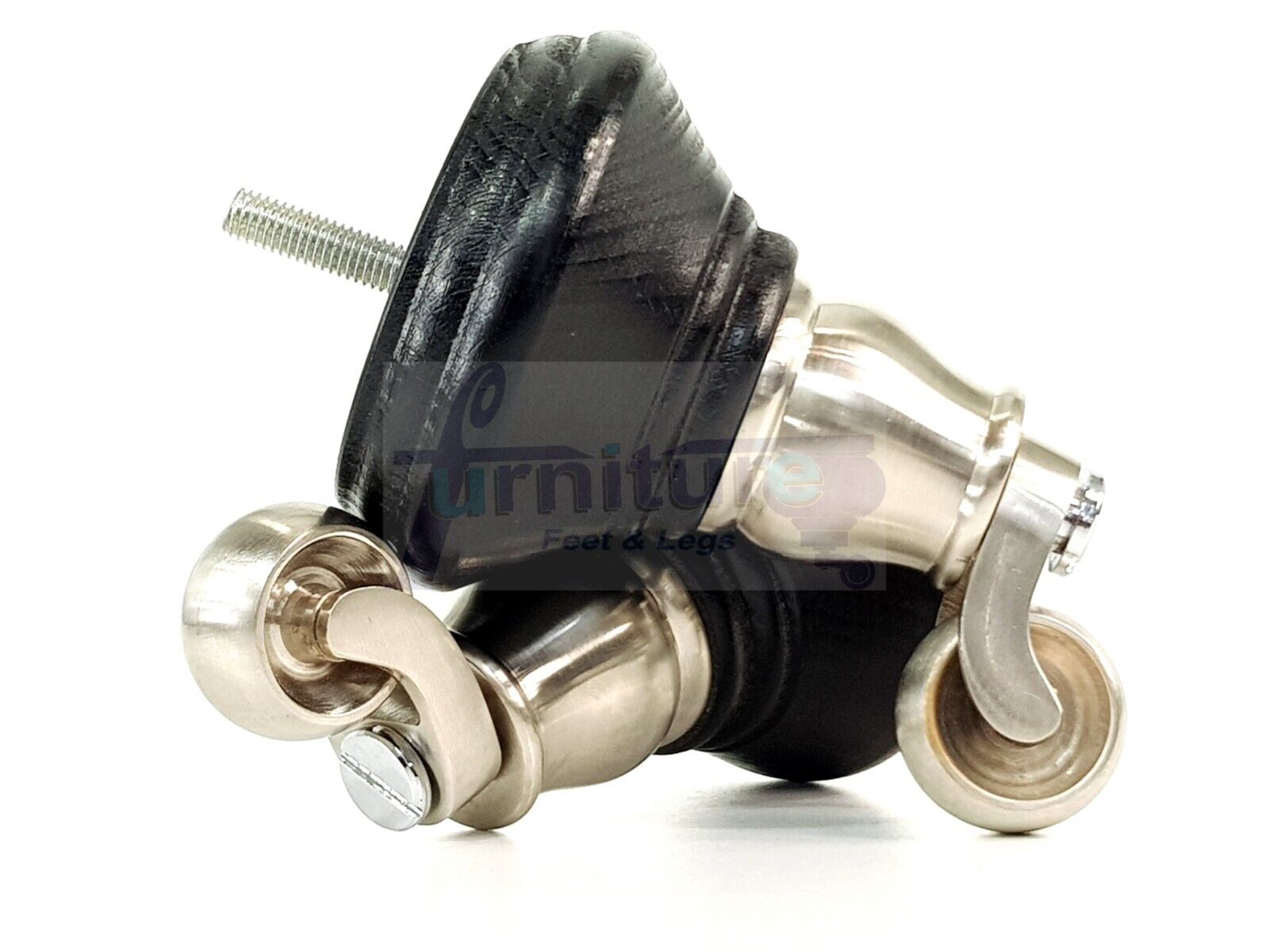 4x Black Wooden Furniture Sofa Legs M8 With Castors Replacment Chair Settee Feet 115mm - 125mm High