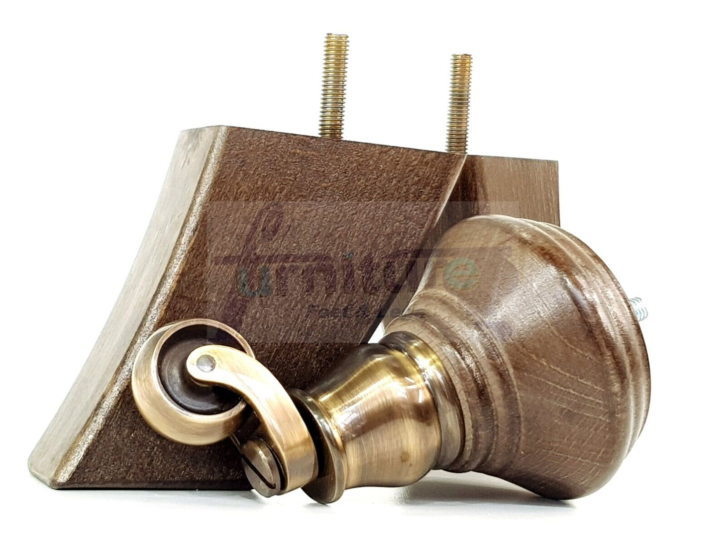 2 Antique Brown Stain Wood Furniture Sofa Feet With Castor 125mm & 2 Curved Legs Chair Settee 100mm High M8