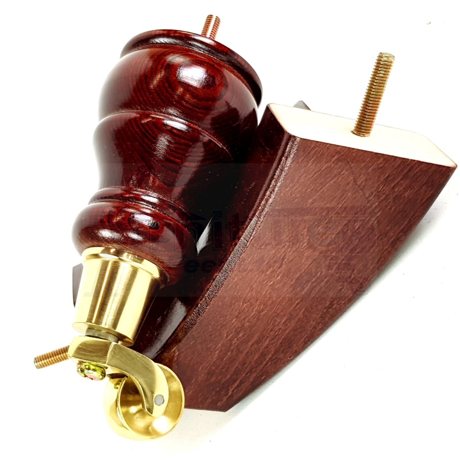 2 Wooden Castor Furniture Sofa Legs & 2 Curved Back Feet  Mahogany M8 Chair Settee Feet 160mm High