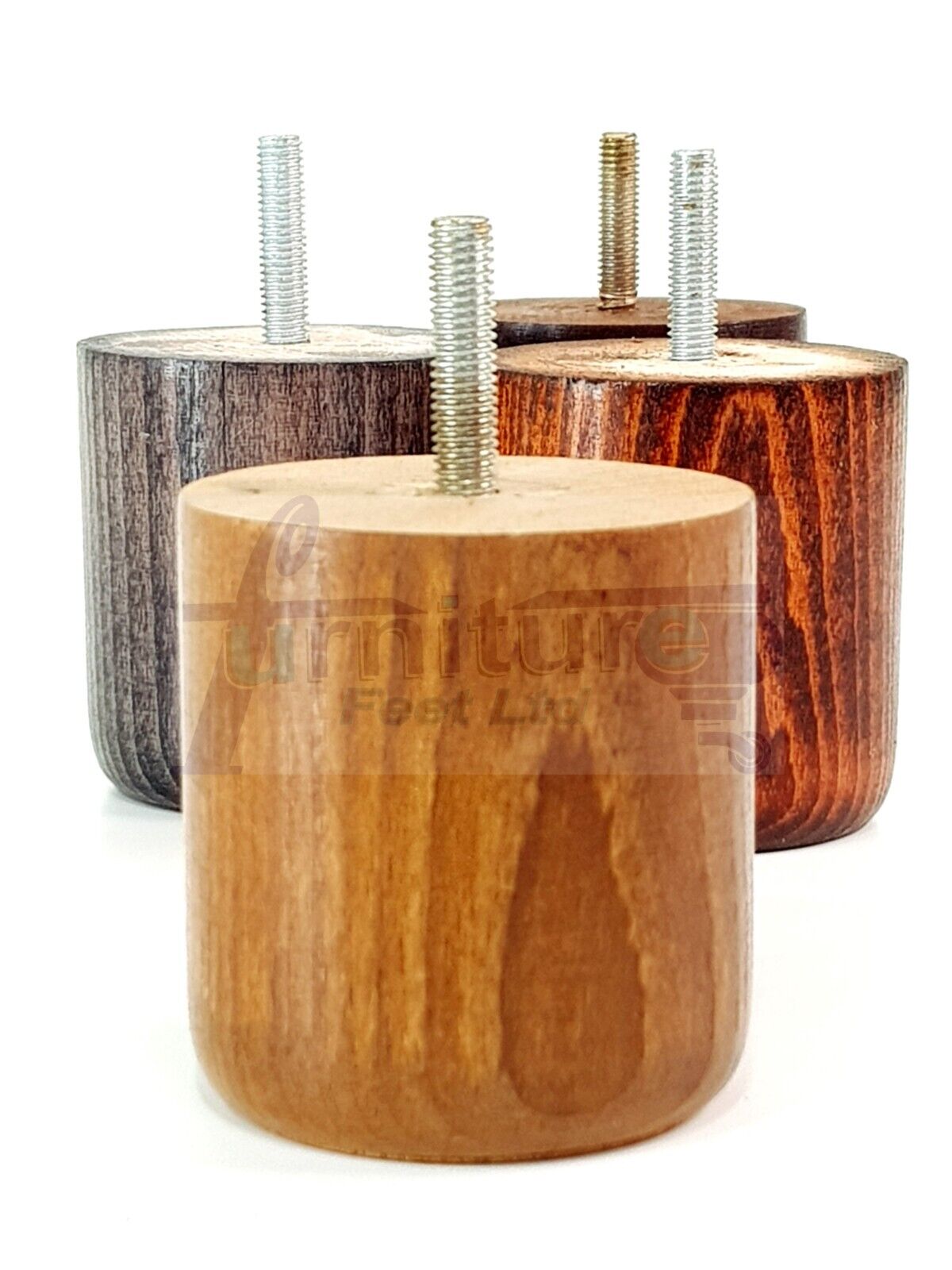 4x Solid Wood Turned Furniture Legs Replacement Bun Feet 70mm High 8mm Thread