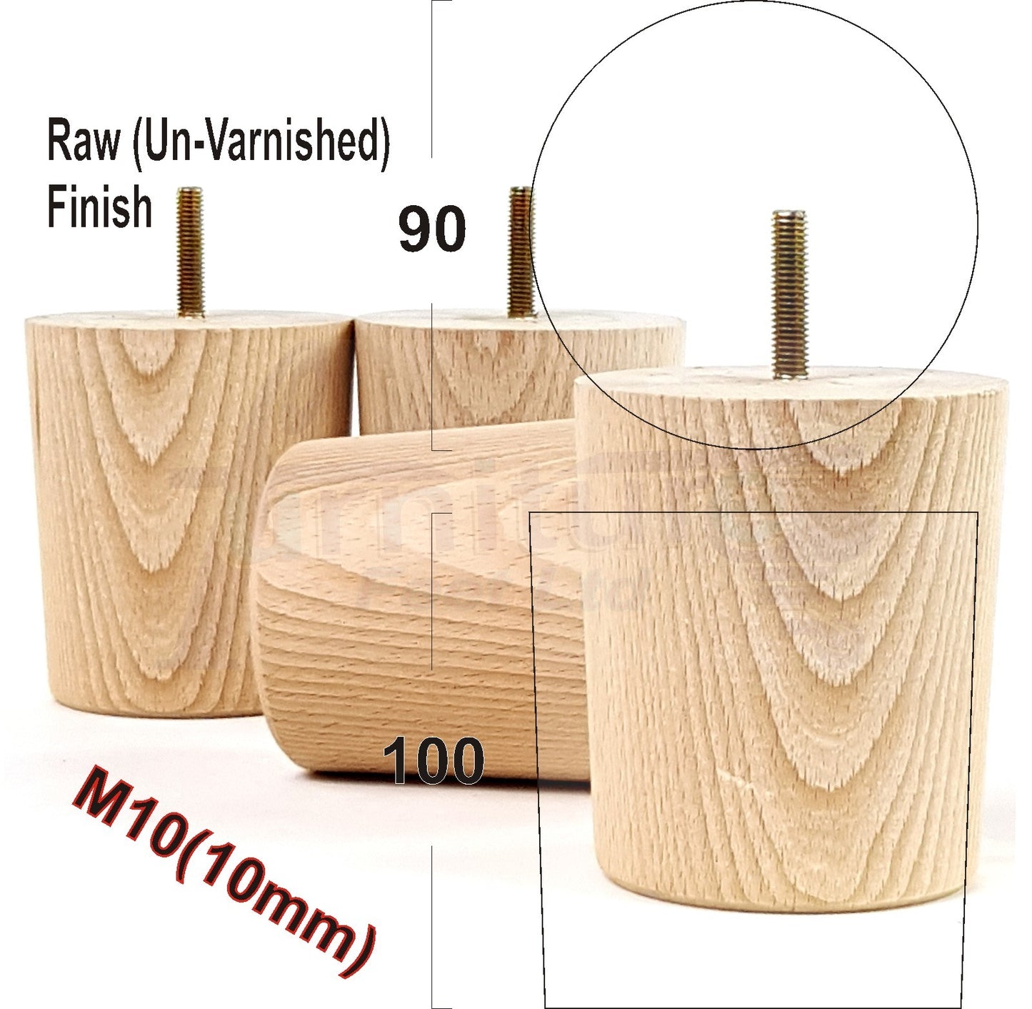 4x Turned Wood Furniture Legs Chair Sofa Bed M10 Replacement Settee Feet 100mm