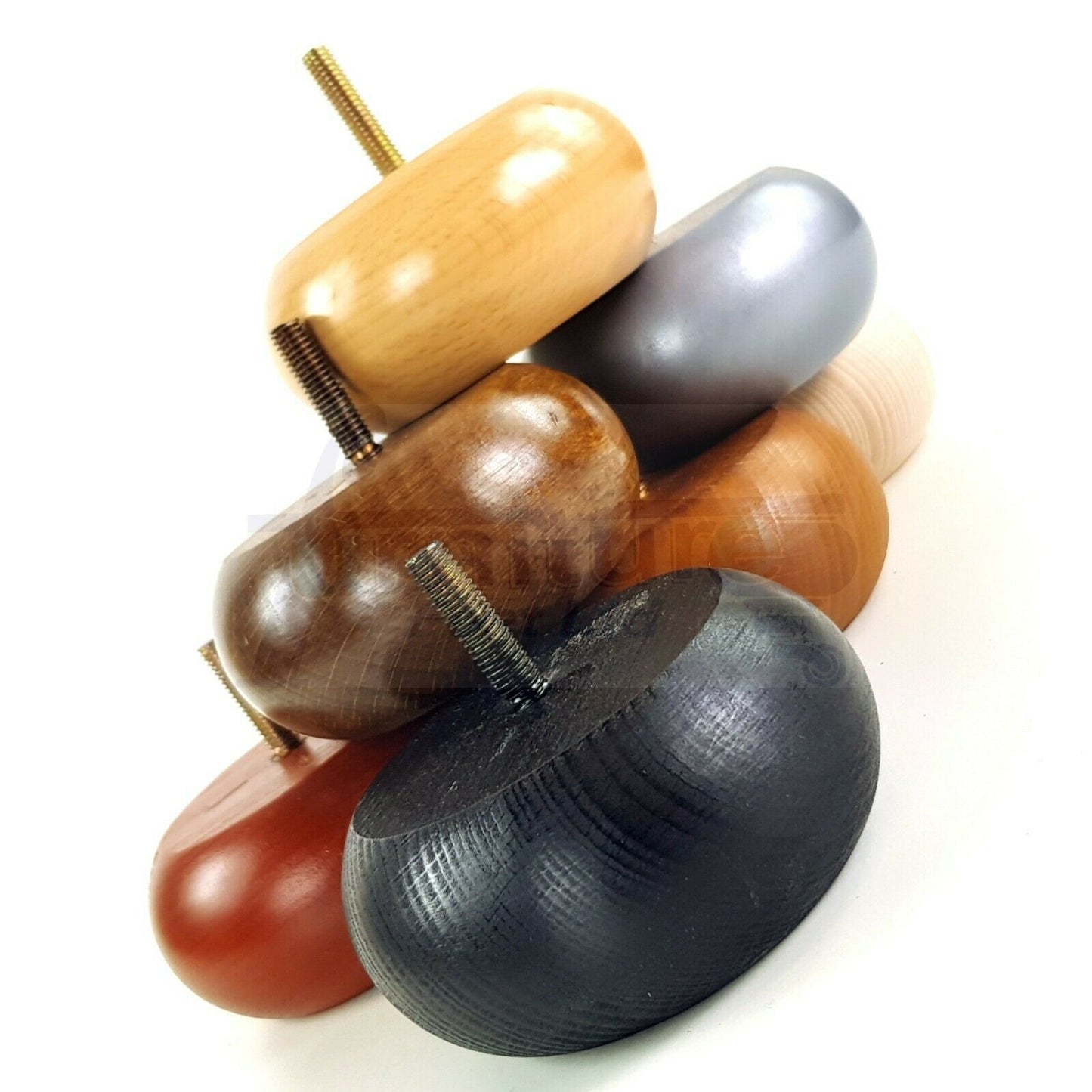 4 Solid Wood Bun Feet Replacement Furniture Legs 40mm High For Chairs Sofa's Beds Settee M10 Thread