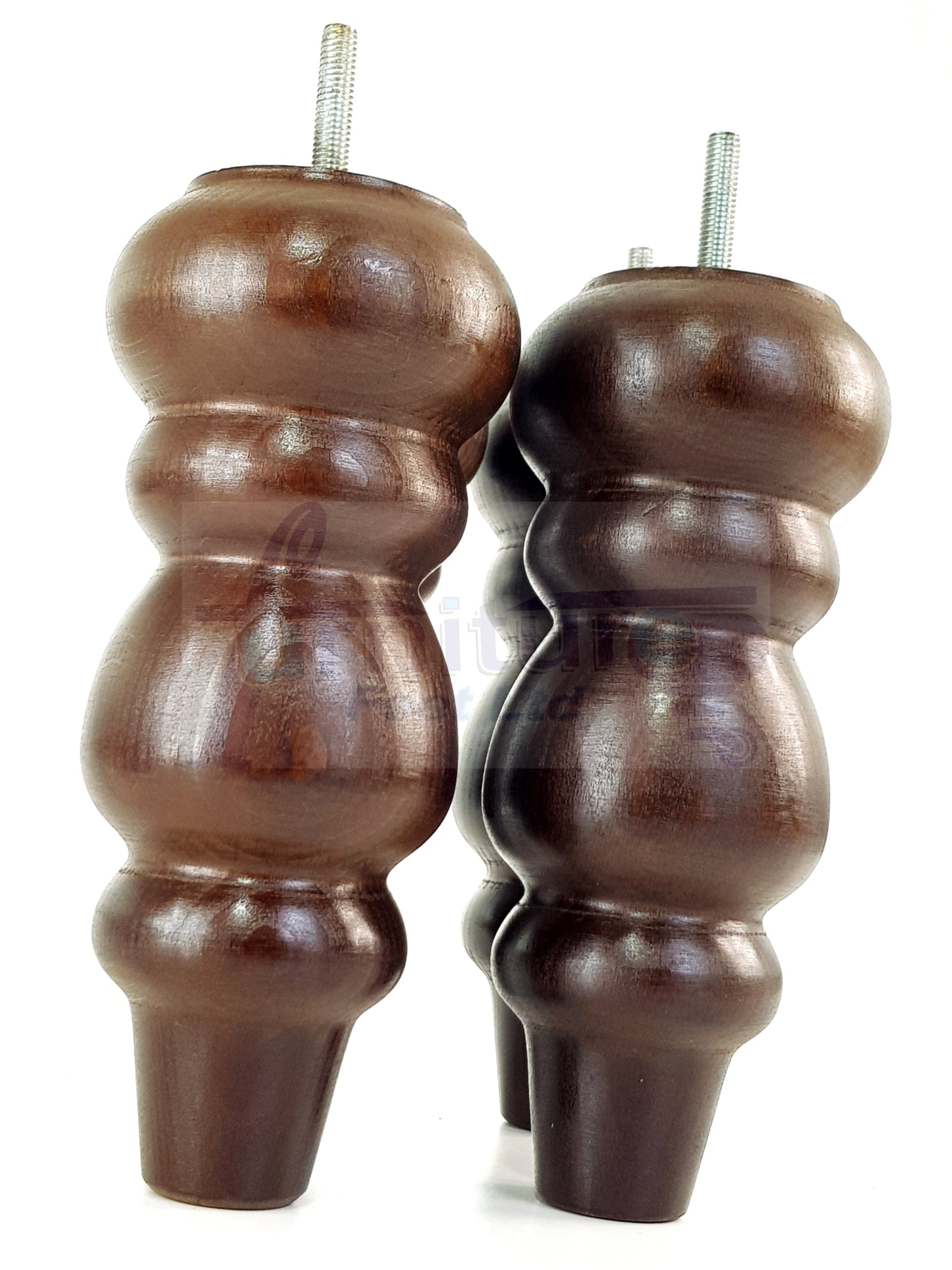 4 Solid Wood Furniture Legs Replacement Turned Feet 200mm High M8(8mm) Thread: Antique Brown