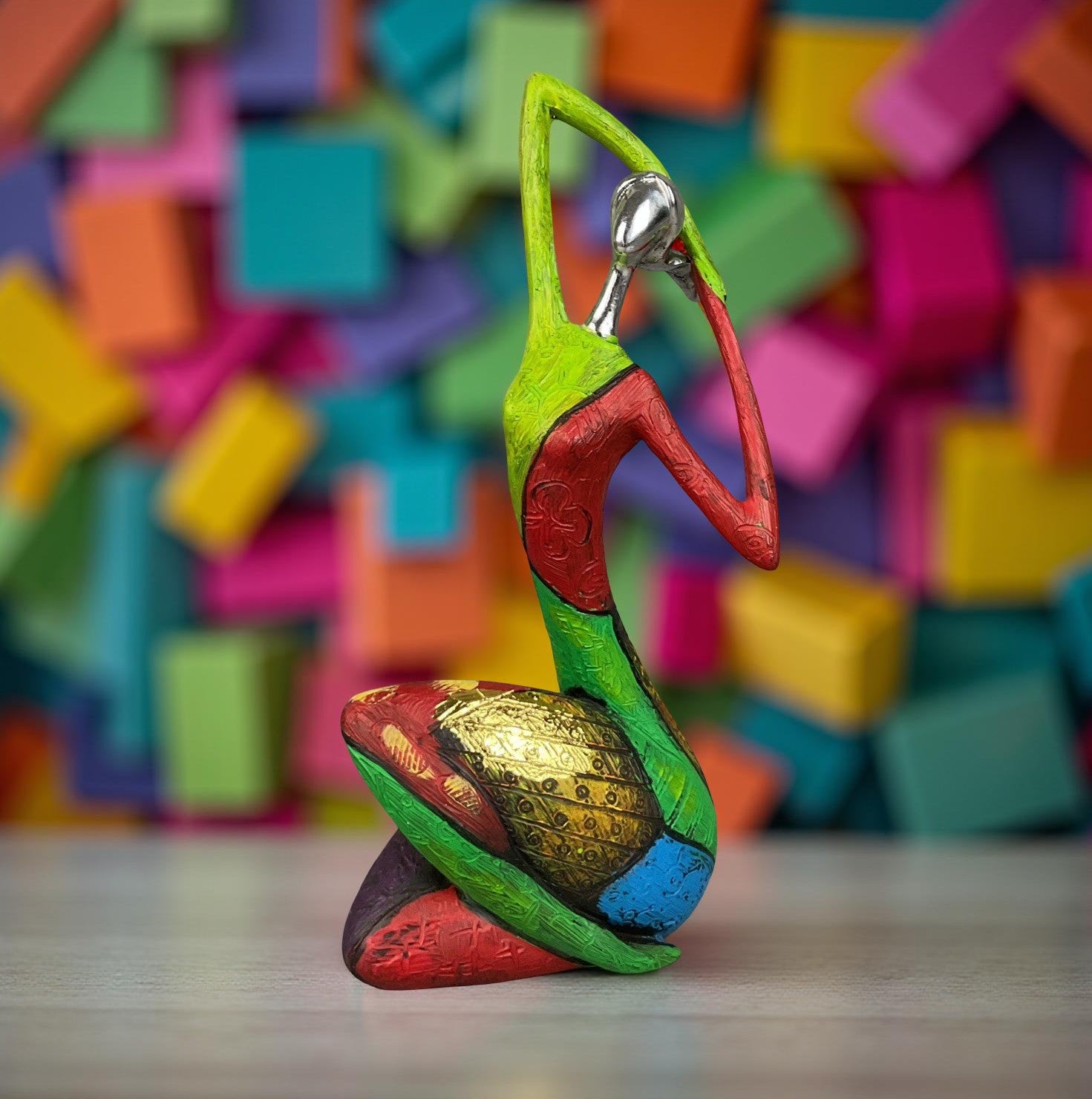 Unique Colourful Woman in A Yoga Stretch Abstract Art Figure