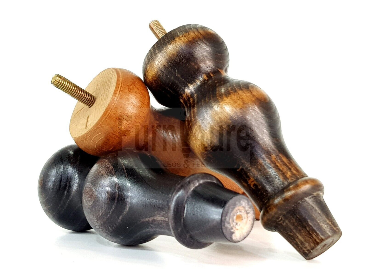 Set Of 4 Solid Wood Turned Furniture Feet Replacement Legs 150mm High 8mm Thread
