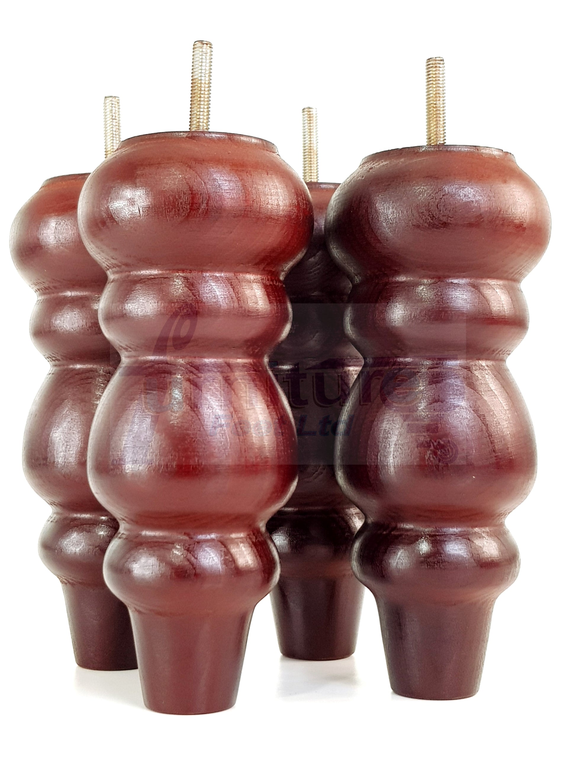 4 Solid Wood Furniture Legs Replacement Turned Feet 200mm High M8(8mm) Thread: Mahogany