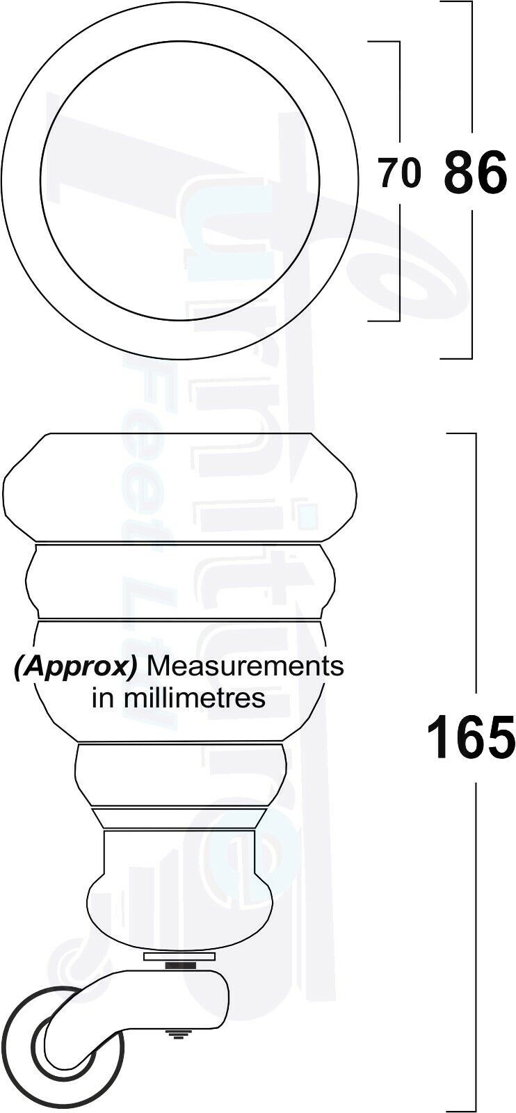 Turned Natural Wood Furniture Feet 2 With Castors 155mm and 2 Curved Back Legs Sofas Chairs Stools Cabinets Beds M8 6 Inches