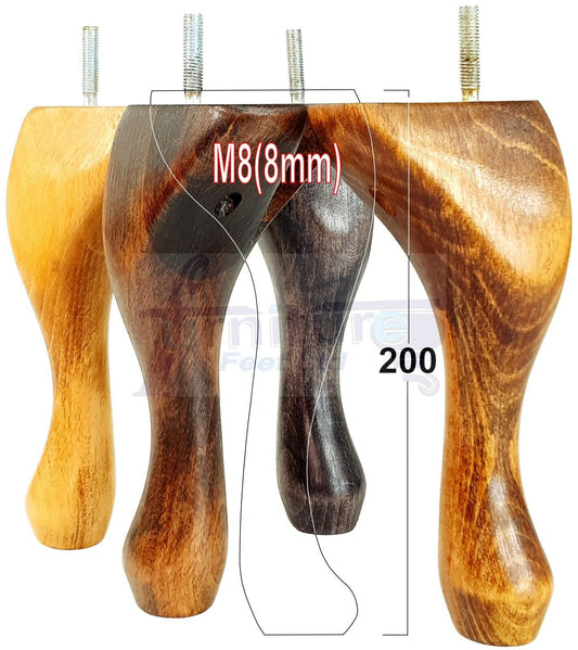 4 Solid Wood Furniture Feet 200mm High Vintage Queen Anne Replacement Legs M8 8 Inches