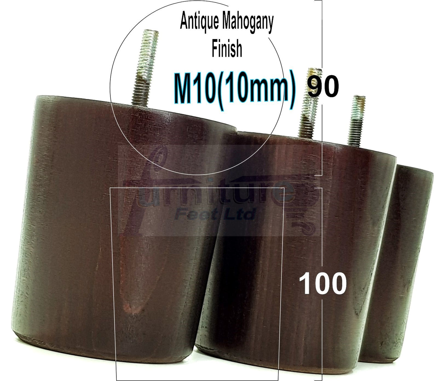 4x Turned Wood Furniture Legs Chair Sofa Bed M10 Replacement Settee Feet 100mm