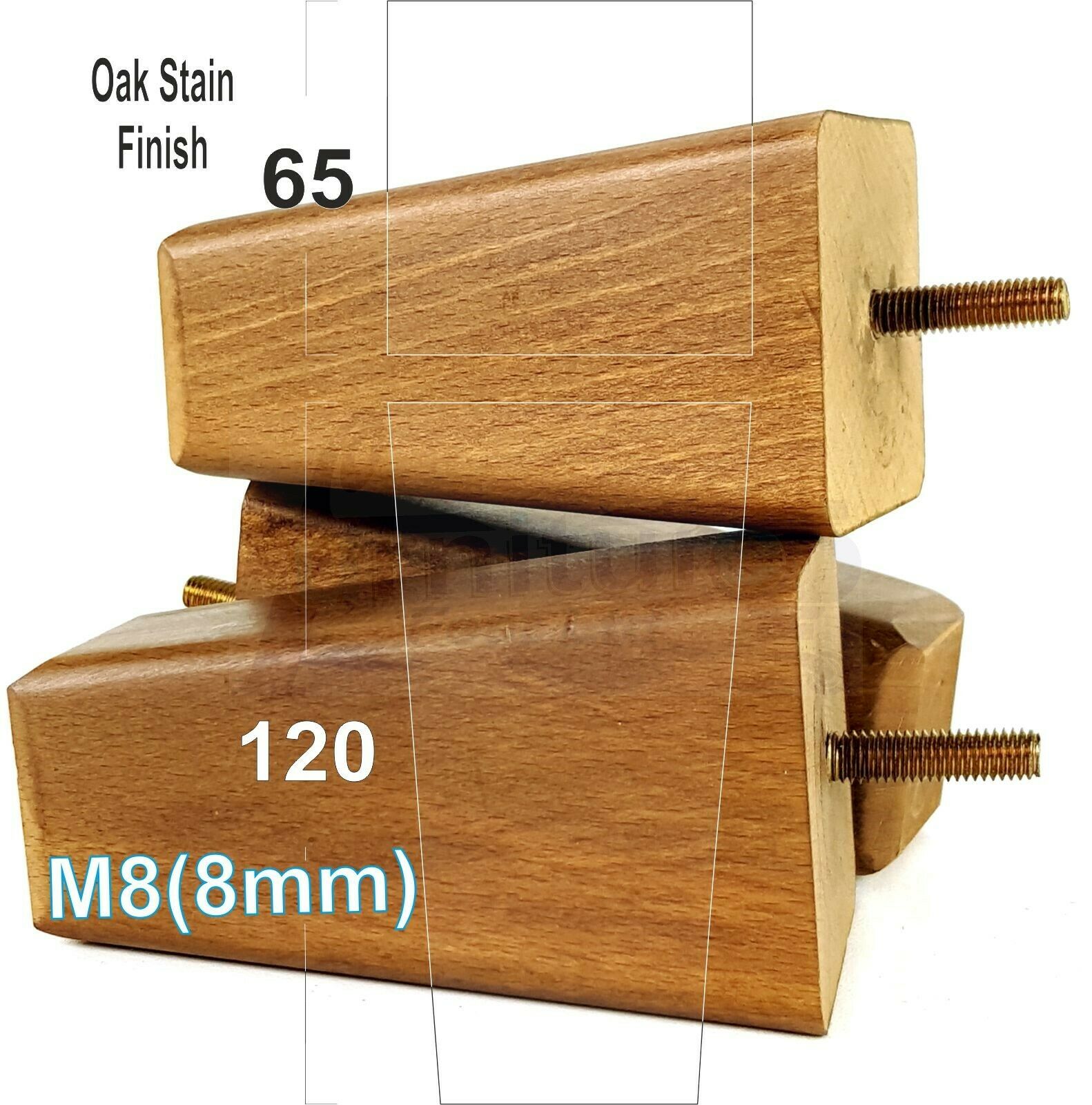 4x Wooden Furniture Legs 120mm High Replacement Square Tapered Feet 8mm
