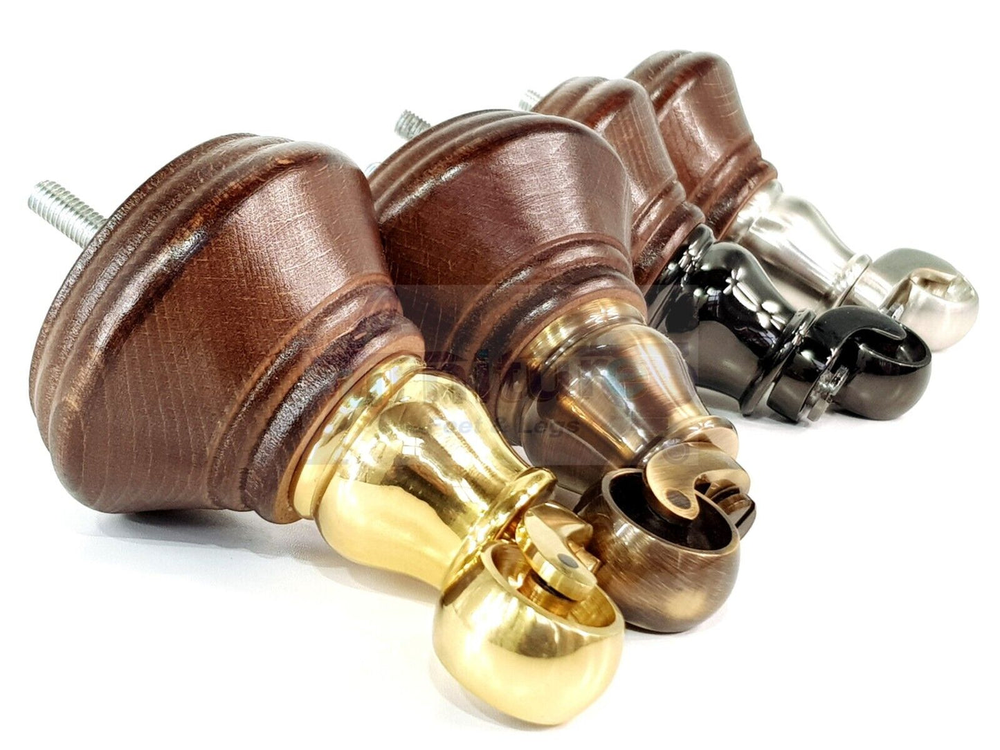 4x Antique Mahogany Stain Wooden Furniture Sofa Legs M8 With Castors Replacment Chair Settee Feet 115mm - 125mm High