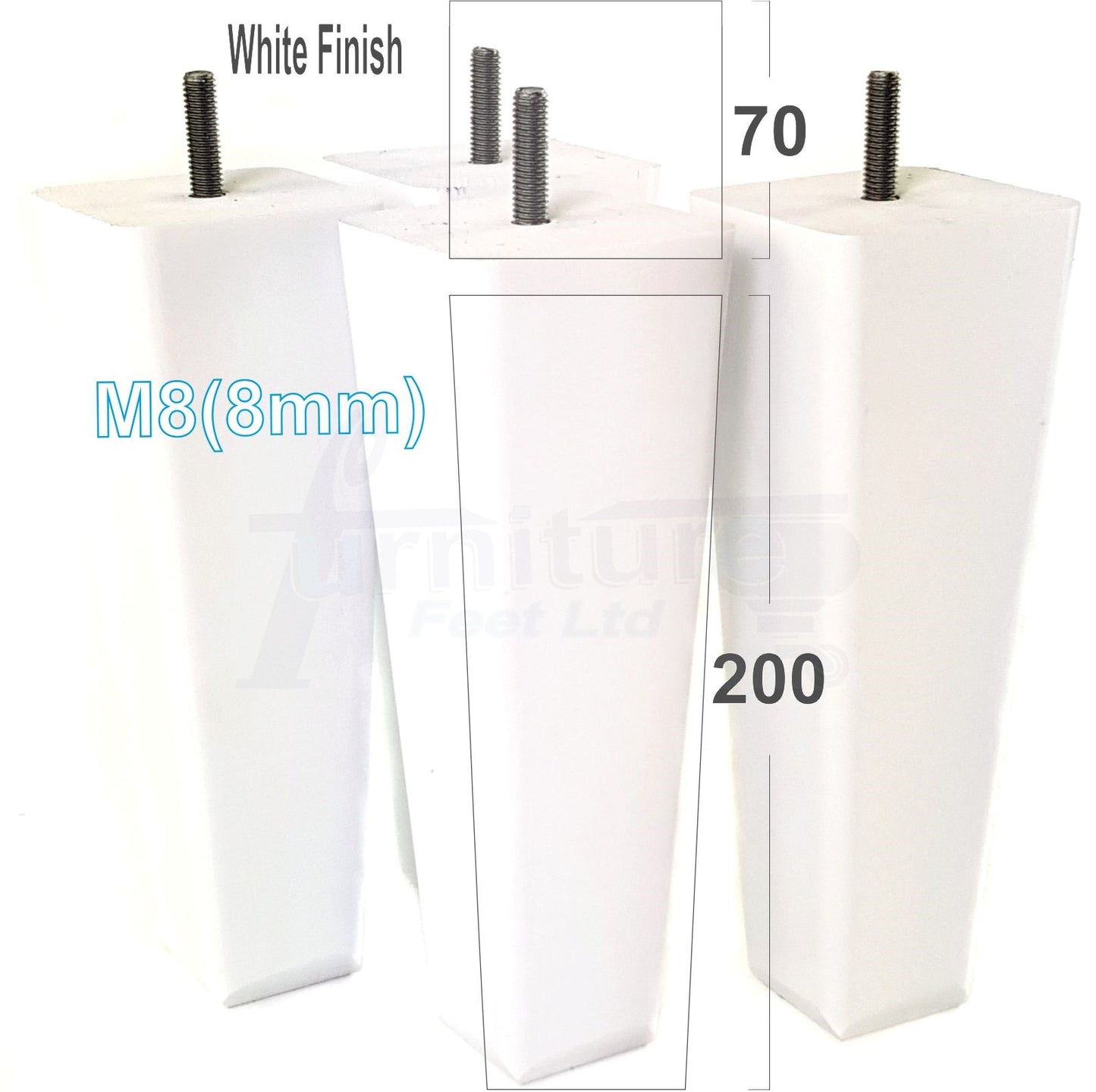 4x Wooden Furniture Legs 200mm High Replacement Square Tapered Feet 8mm