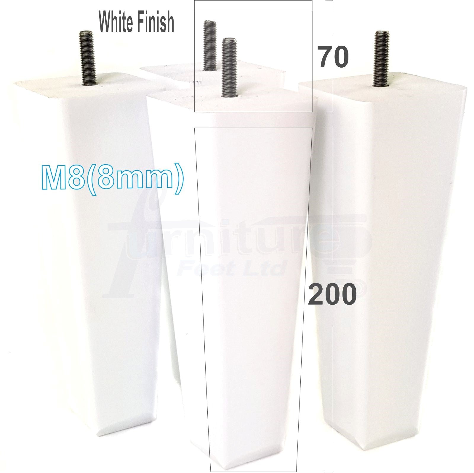 4x Wooden Furniture Legs 200mm High Replacement Square Tapered Feet 8mm