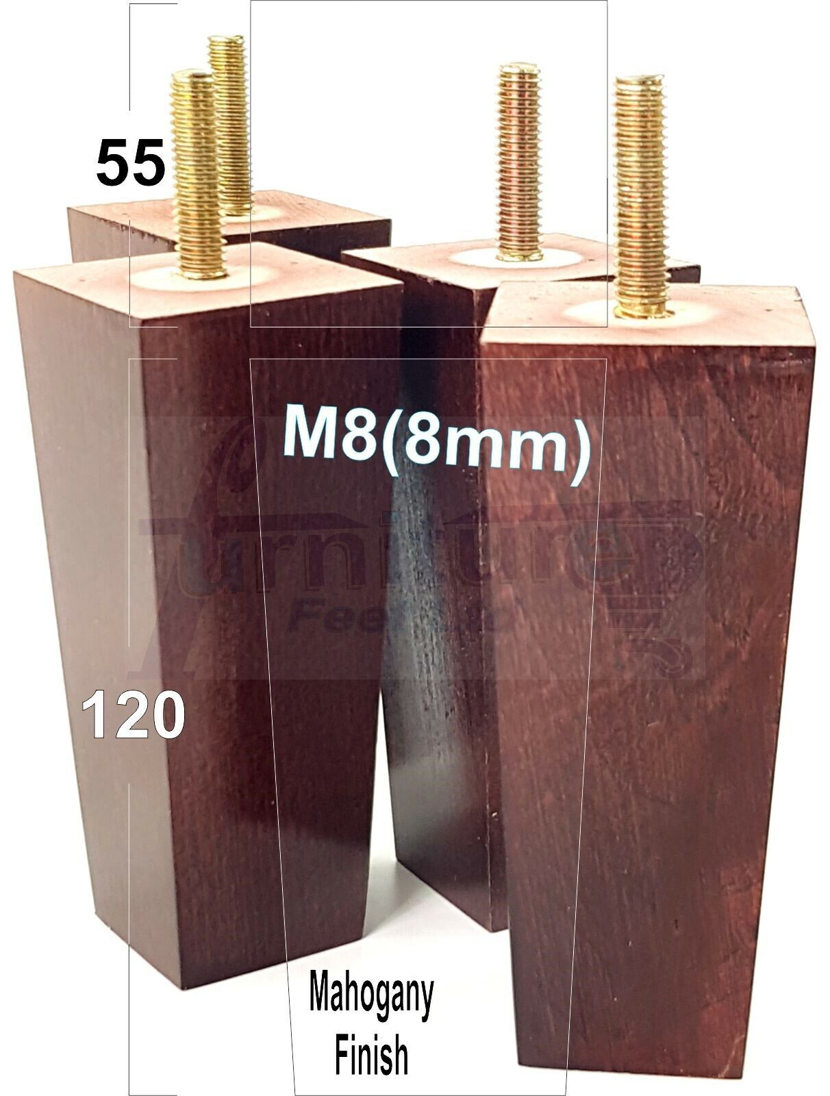 4x Solid Wood Furniture Legs Chair Settee Replacement Feet 120mm High 8mm Thread