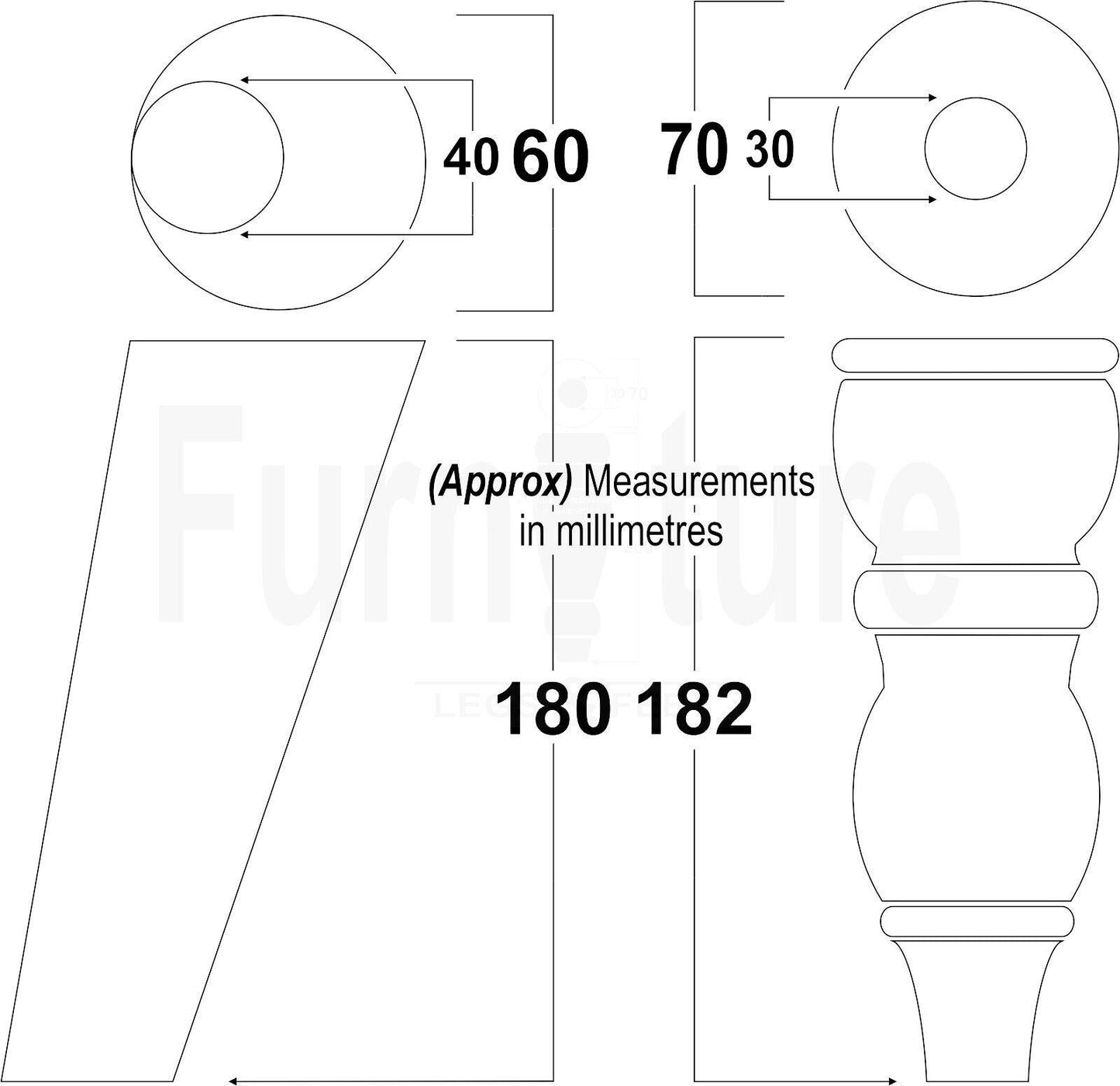 4x Wooden Furniture Feet 2x With Brass Slipper Cup 182mm High Legs M8 Sofas Chairs Settees Cabinets