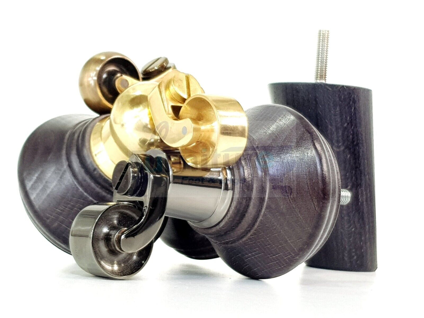 2 Black Stain Wood Furniture Sofa Legs With Castor 125mm & 2 Angled Back Feet Chair Settee 100mm High M8