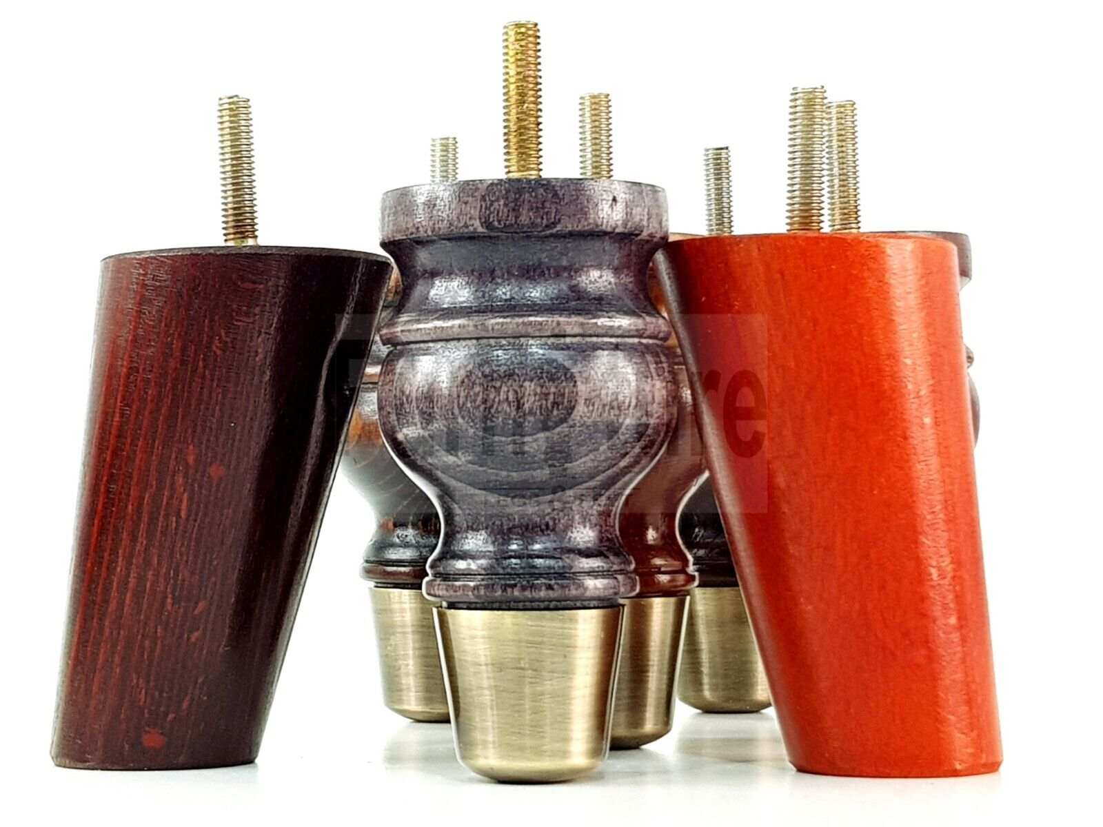 2x Turned Wood Furniture Feet Antique Brass Slipper Cup 2x Curved Back Legs M8 Chair Sofa Settee Legs 110mm