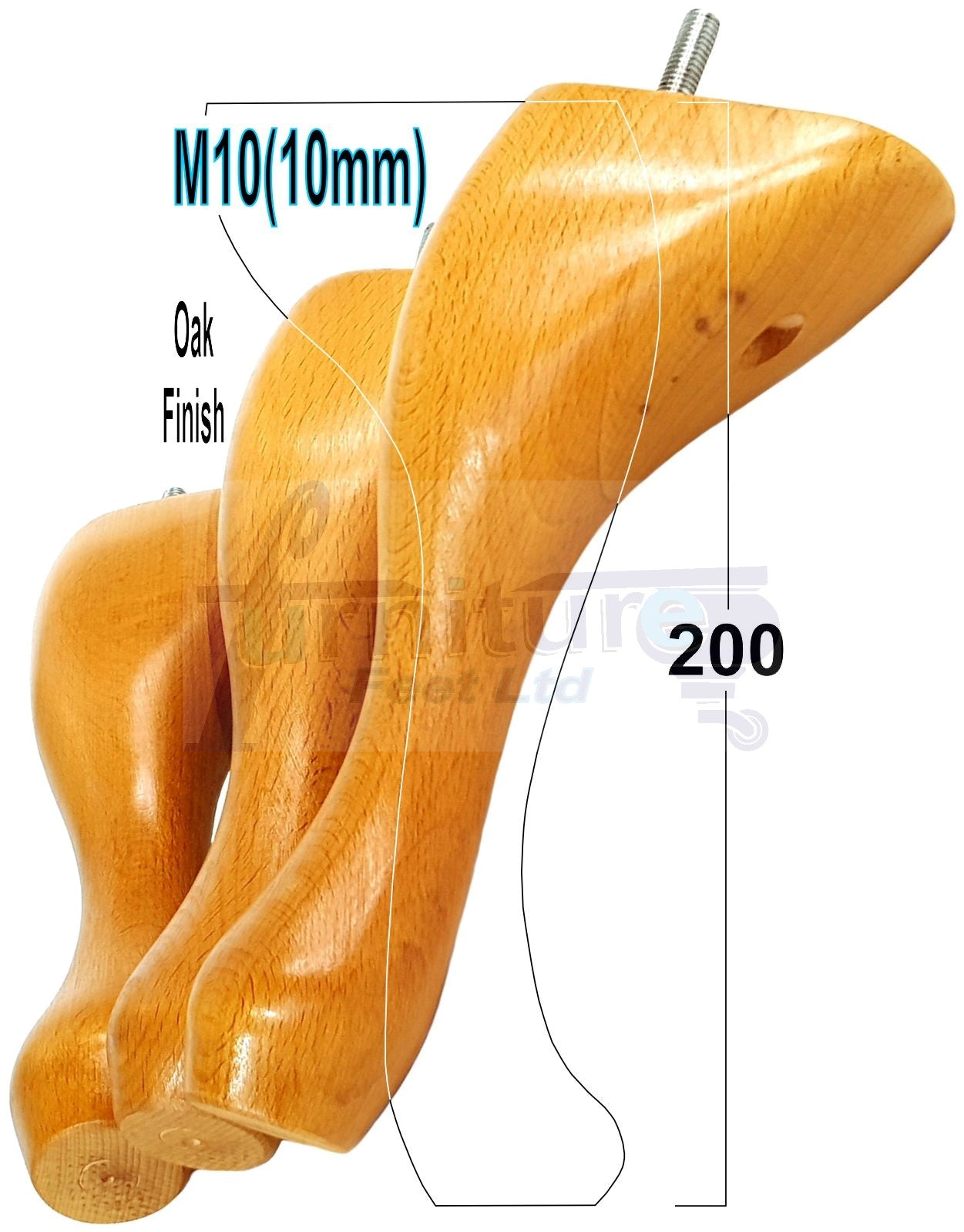 4 Solid Wood Furniture Legs 200mm High Queen Anne Replacement Feet Chairs Settees Sofas M10 Thread