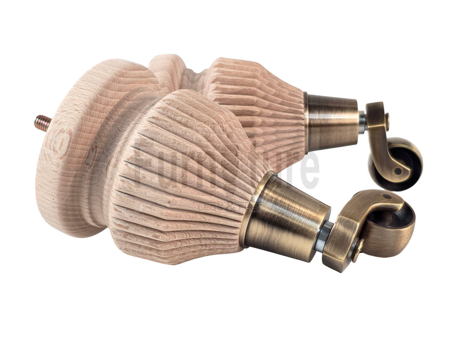 Wood Furniture Legs Replacement Feet 6 Inches with Castors 155mm High M8 Dowl Fixing - Raw Wood