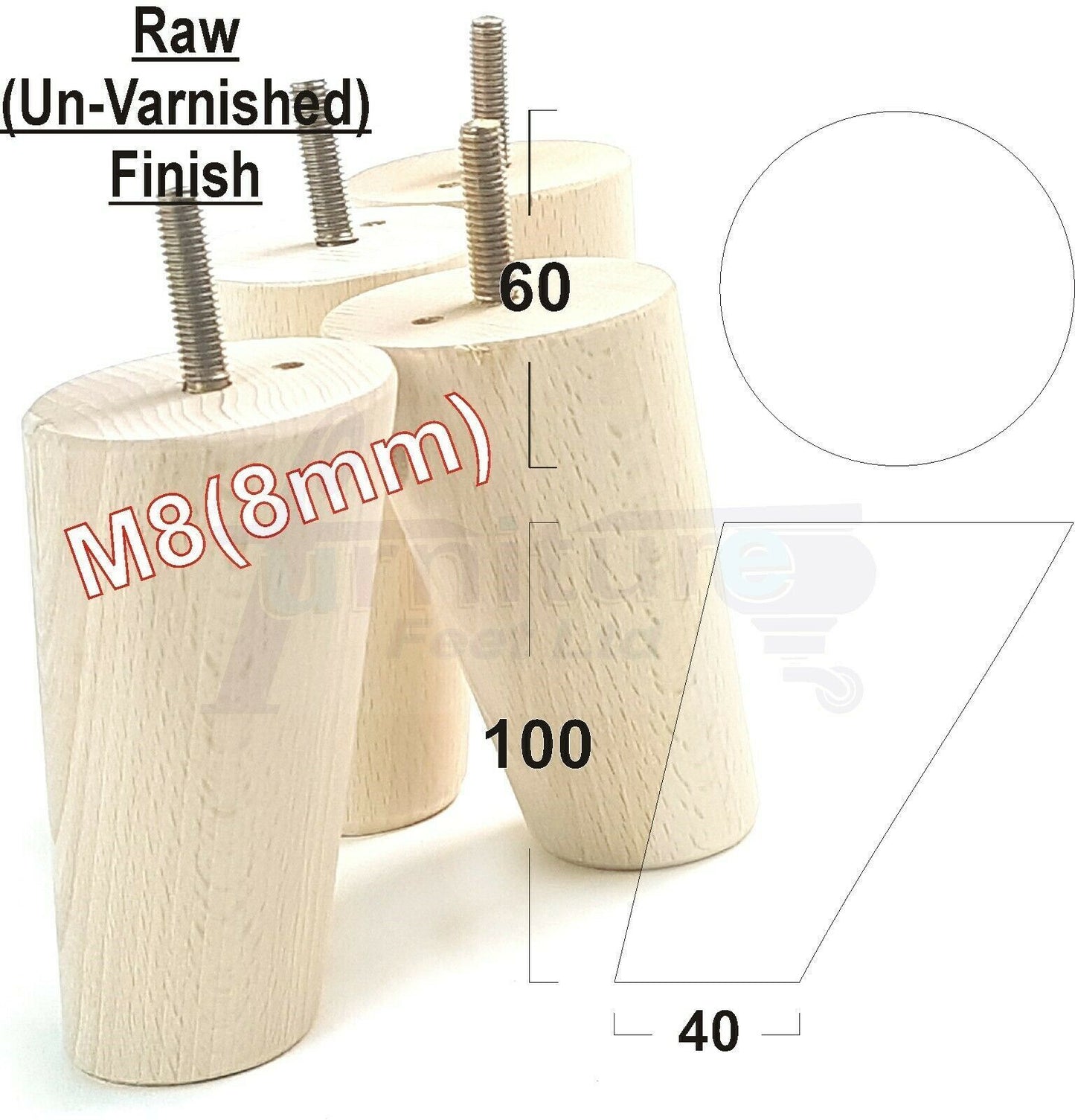 4 Solid Wood Turned Furniture Feet Replacement Mid Centry Angled Retro Legs 100mm High M8 Sofa Chairs Stools Cabinets Beds