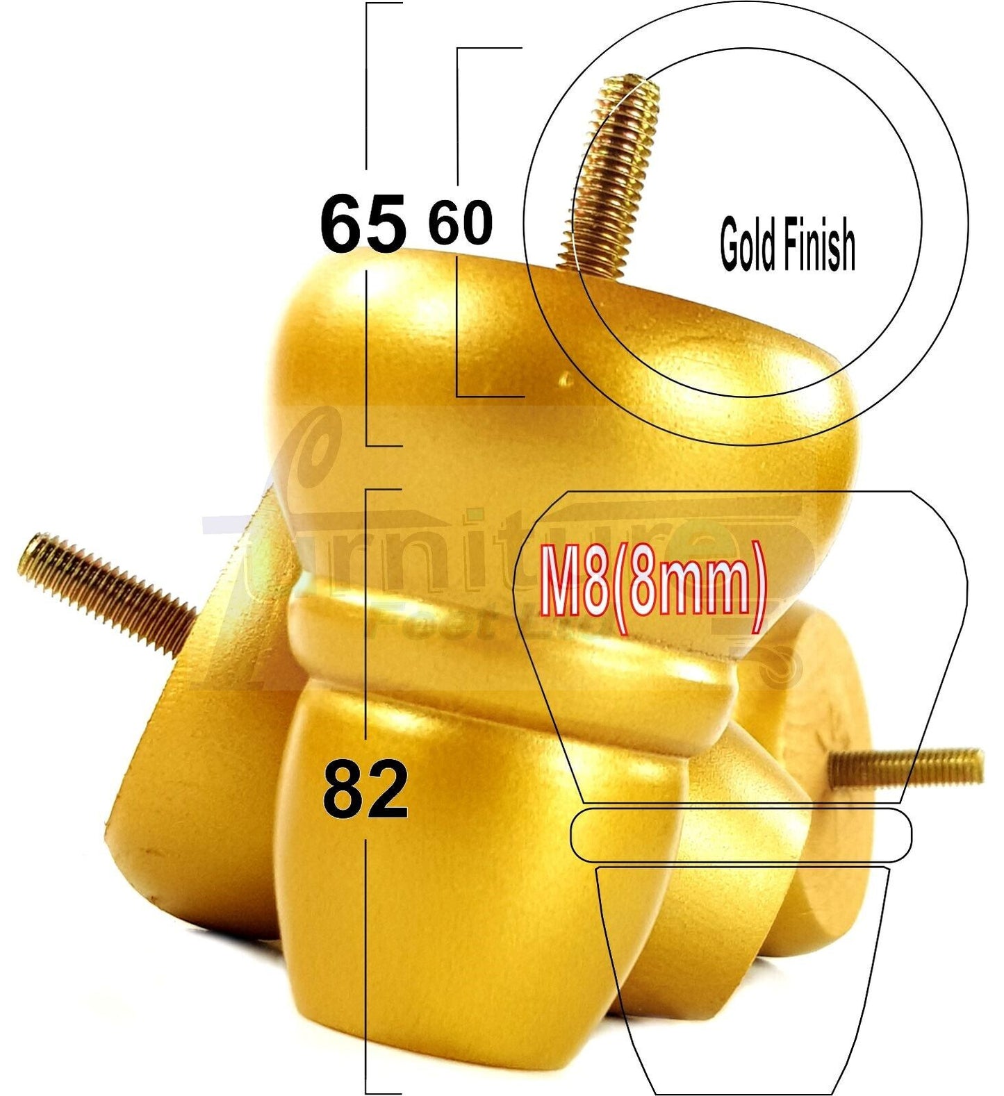 4x Turned Wood Repacement Furniture Legs M8 Sofa Chair Settee Feet 82mm