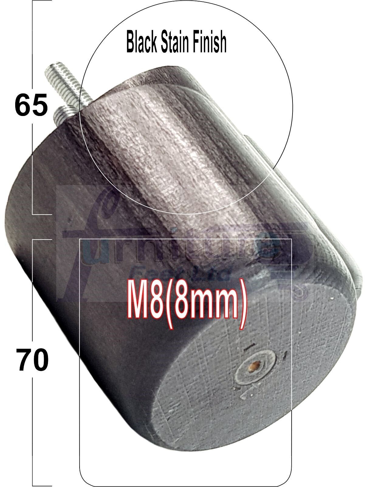 4x Solid Wood Turned Furniture Legs Replacement Bun Feet 70mm High 8mm Thread