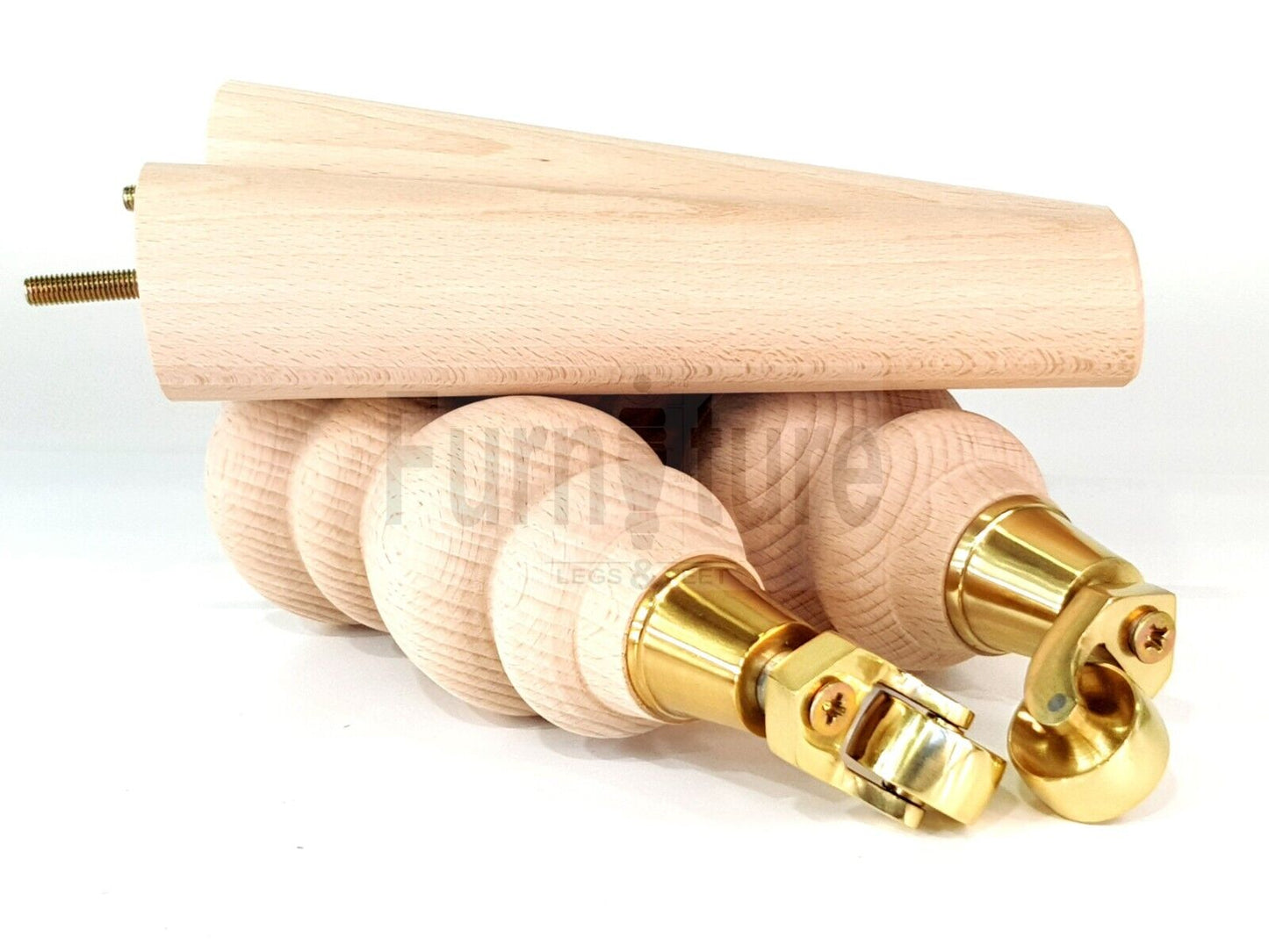 2x Furniture Brass Castor Legs & 2x Angled Solid Wooden Feet M8 Chairs Sofa 250mm High