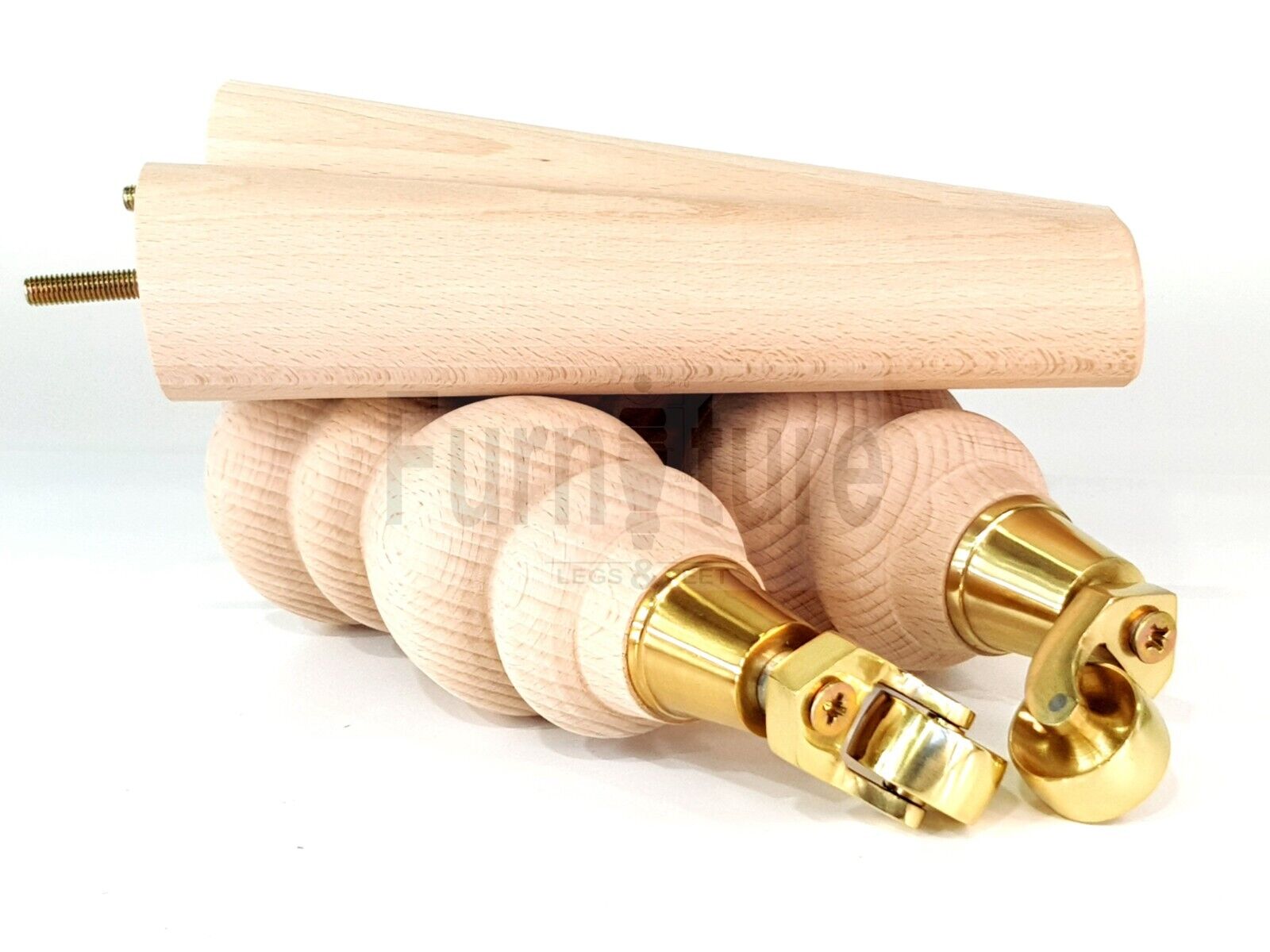 2x Furniture Brass Castor Legs & 2x Angled Solid Wooden Feet M8 Chairs Sofa 250mm High