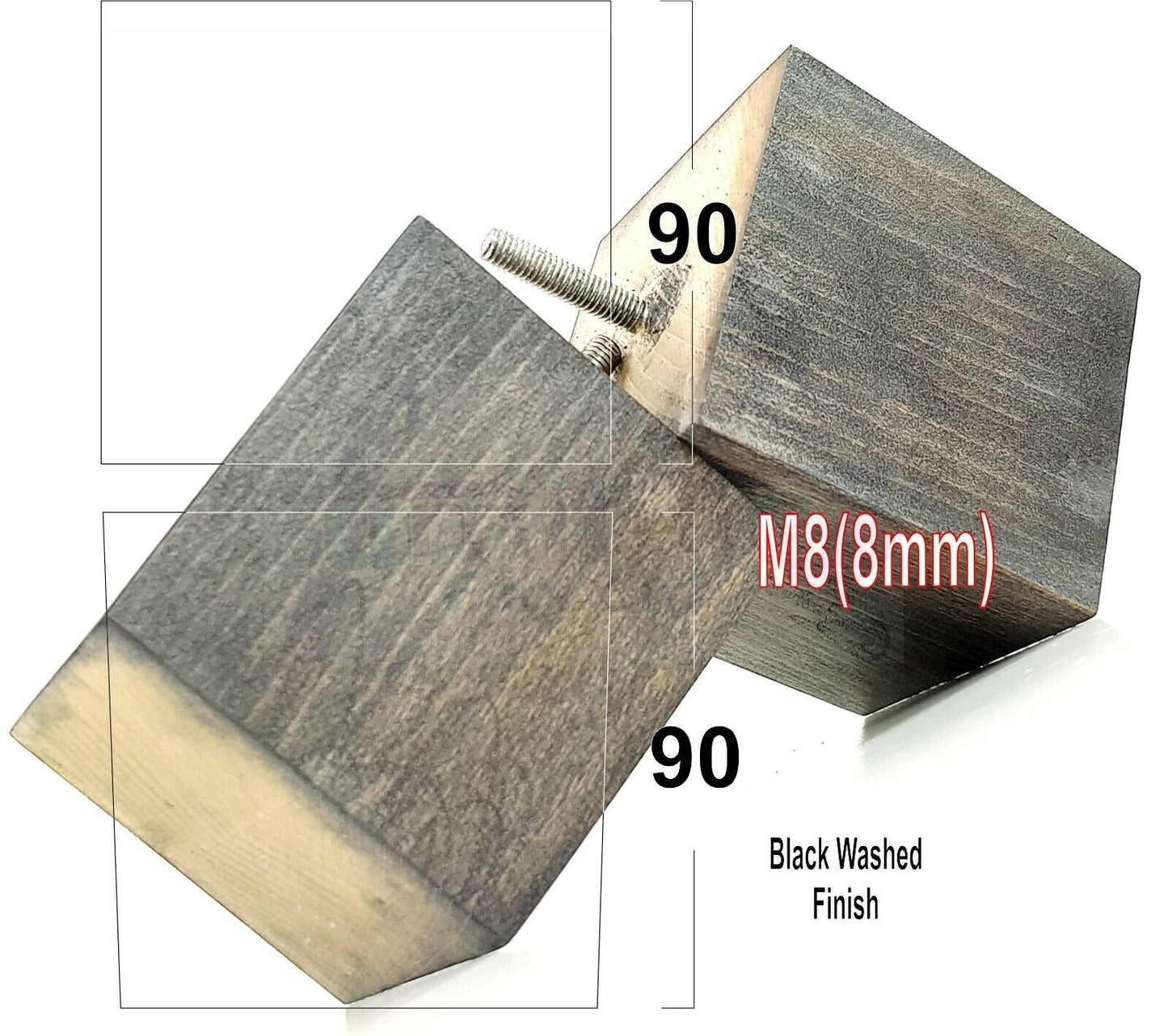 4x Solid Wood Square Feet Replacement Block Legs 90mm High Furniture Chairs Stools Sofa Beds Settee Cabinets 8mm Thread