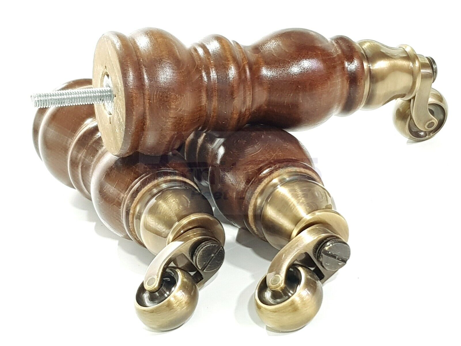 4x Solid Wood Antique Brass Castor Furniture Chair Legs M8 Settee, Sofa Feet 205mm High