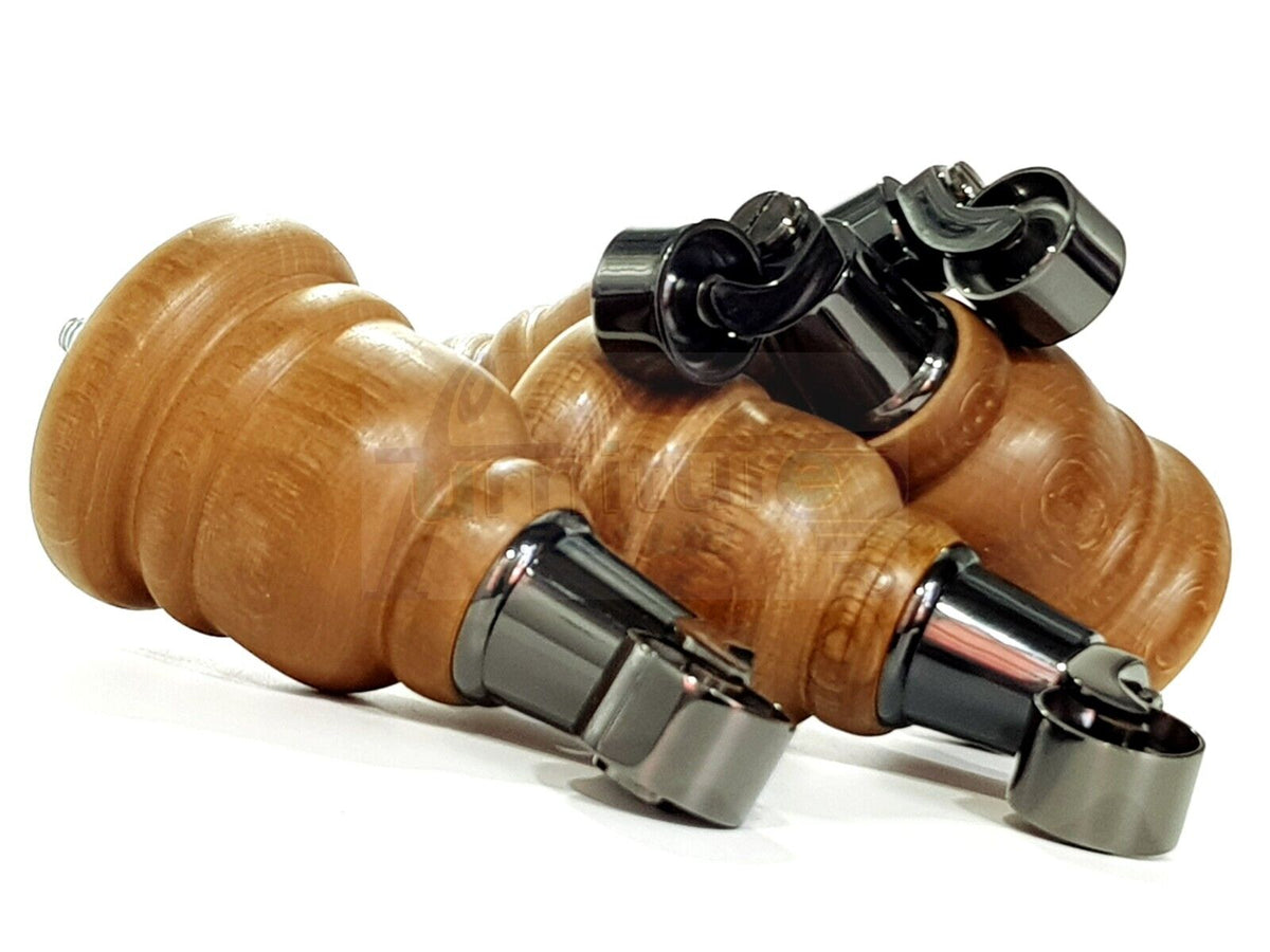 4 Turned Wood Dark Oak Stain Furniture Replacement Legs with Castors 155mm Legs M8 Fitting
