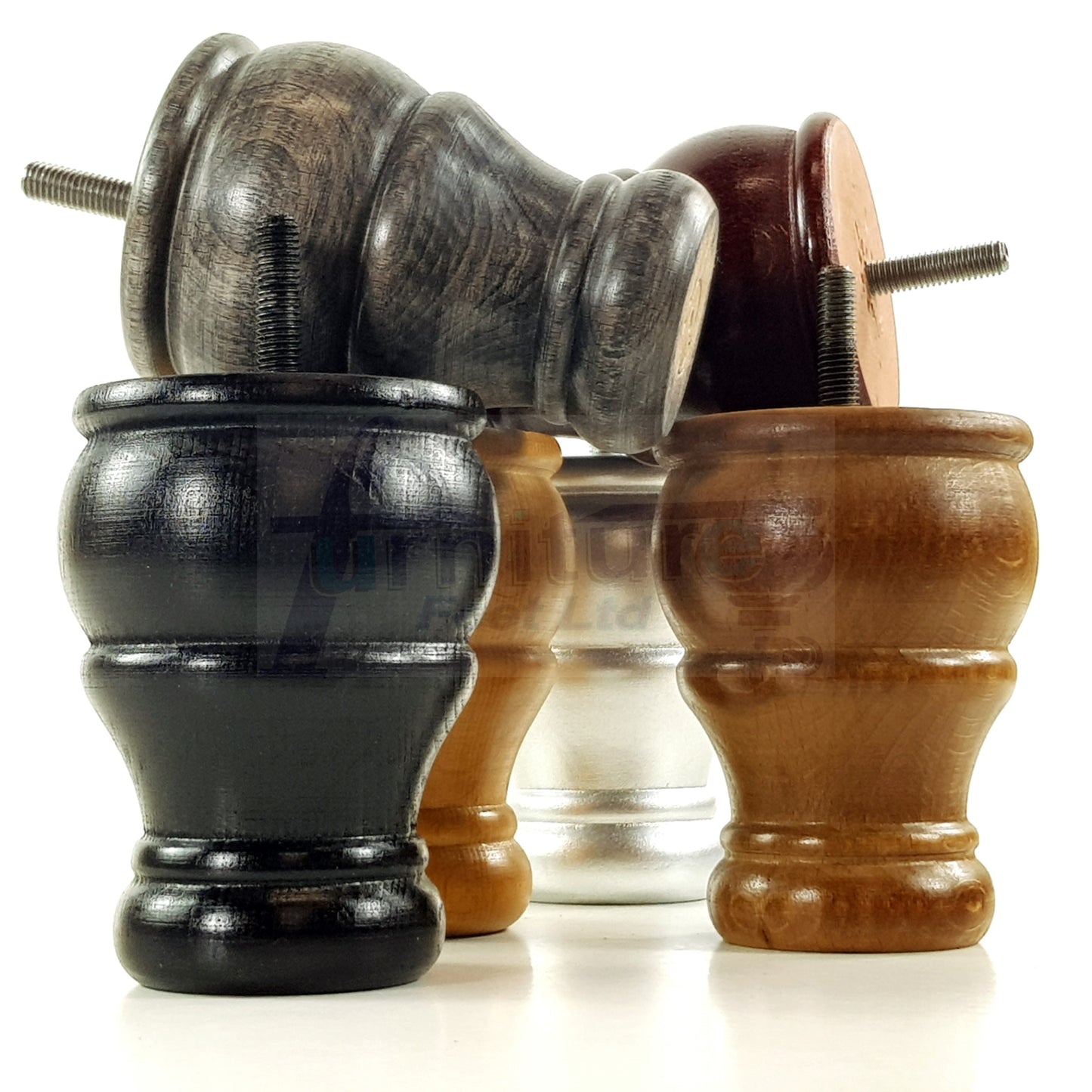 4 Turned Wood Furniture Legs Replacement Sofa Settee Chair Bed Feet 100mm High M10 Thread