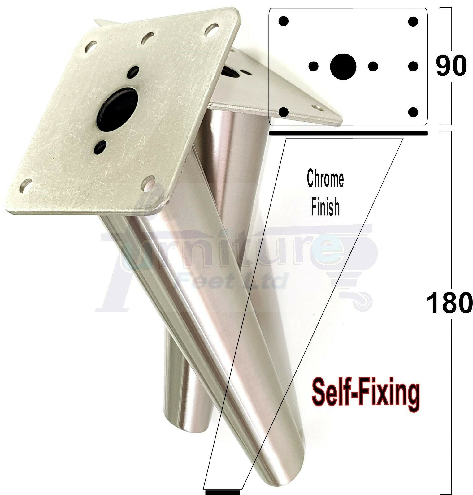 4 Chrome Metal Furniture Legs 180mm High Angled Feet Sofa Chair Cabinets Beds