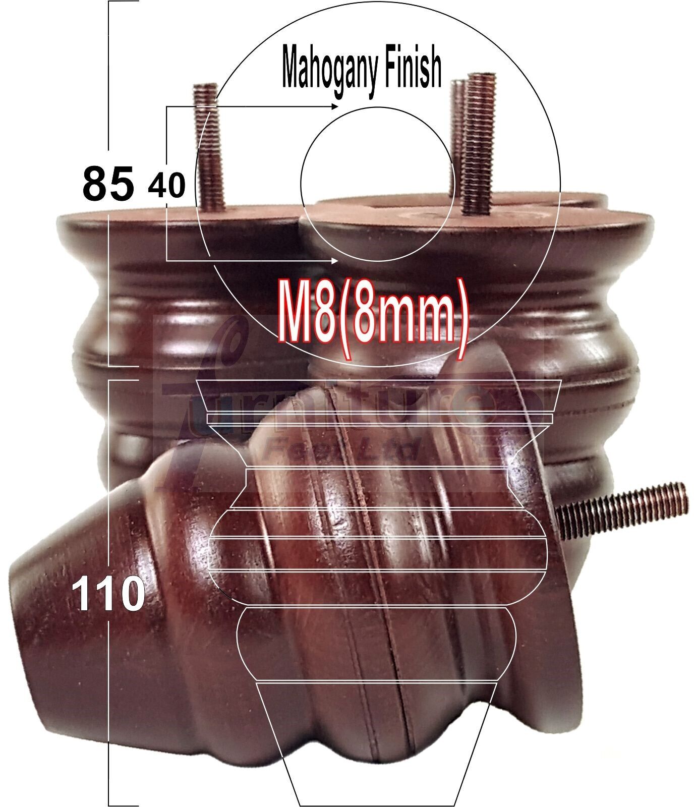 4x Turned Wood Furniture Legs Replacement Feet 110mm High Multiple Colours Chairs Stools Sofa's Beds Settee Cabinets M8