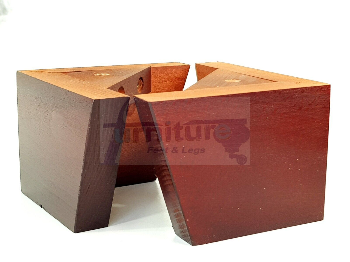 4 Solid Wood Furniture Legs Replacement Corner Feet 95mm High Self-Fixing: Mahogany