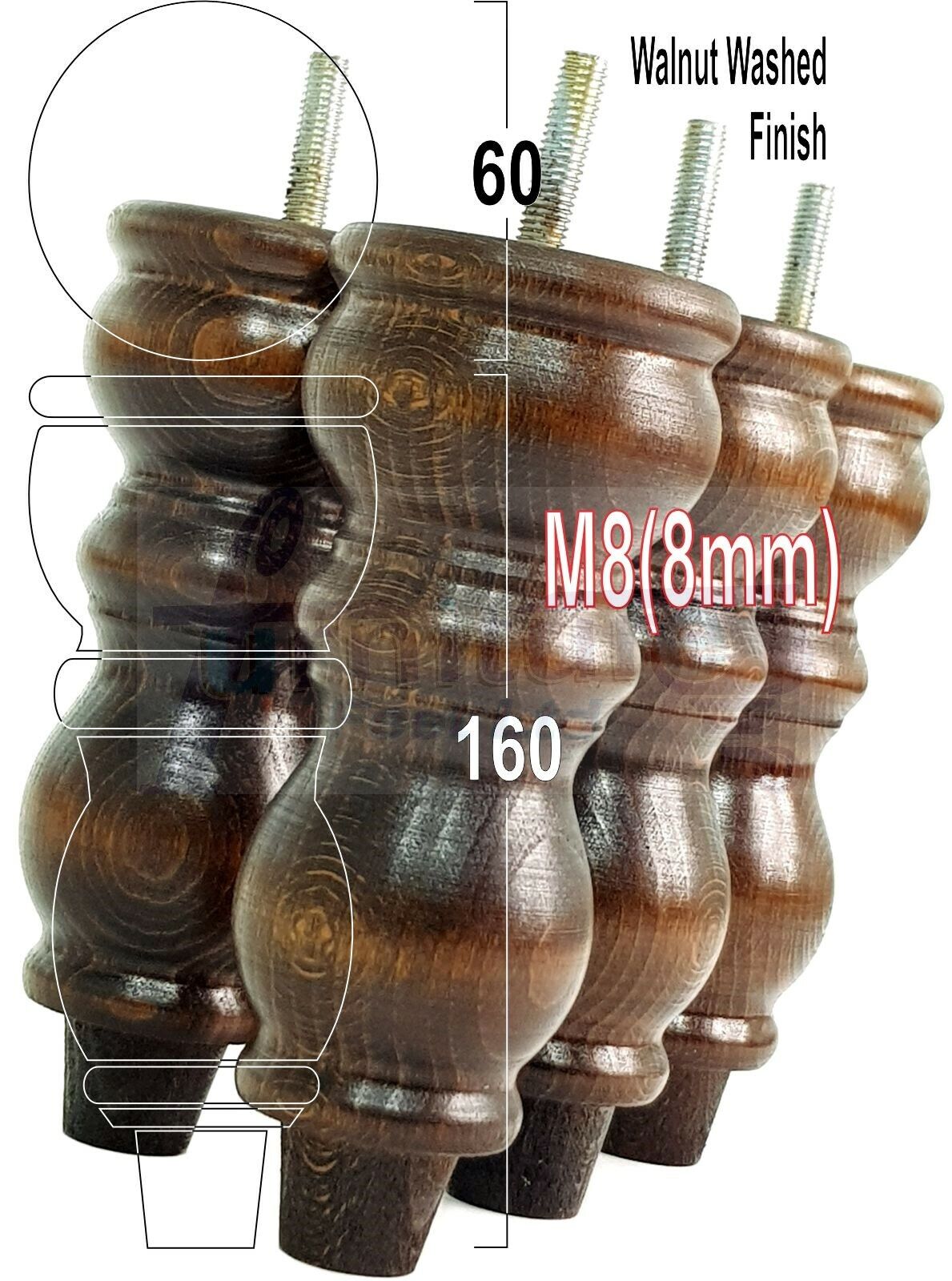 Solid Wood Furniture Feet Set of 4 Legs 160mm High For Sofas Chairs Stools Cabinets & Beds M8