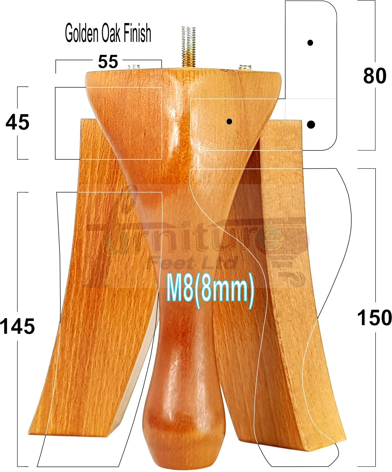 2x Vintage Queen Anne Replacement Furniture Legs & 2x Curved Back Feet 150mm 6 Inch High 8mm Thread