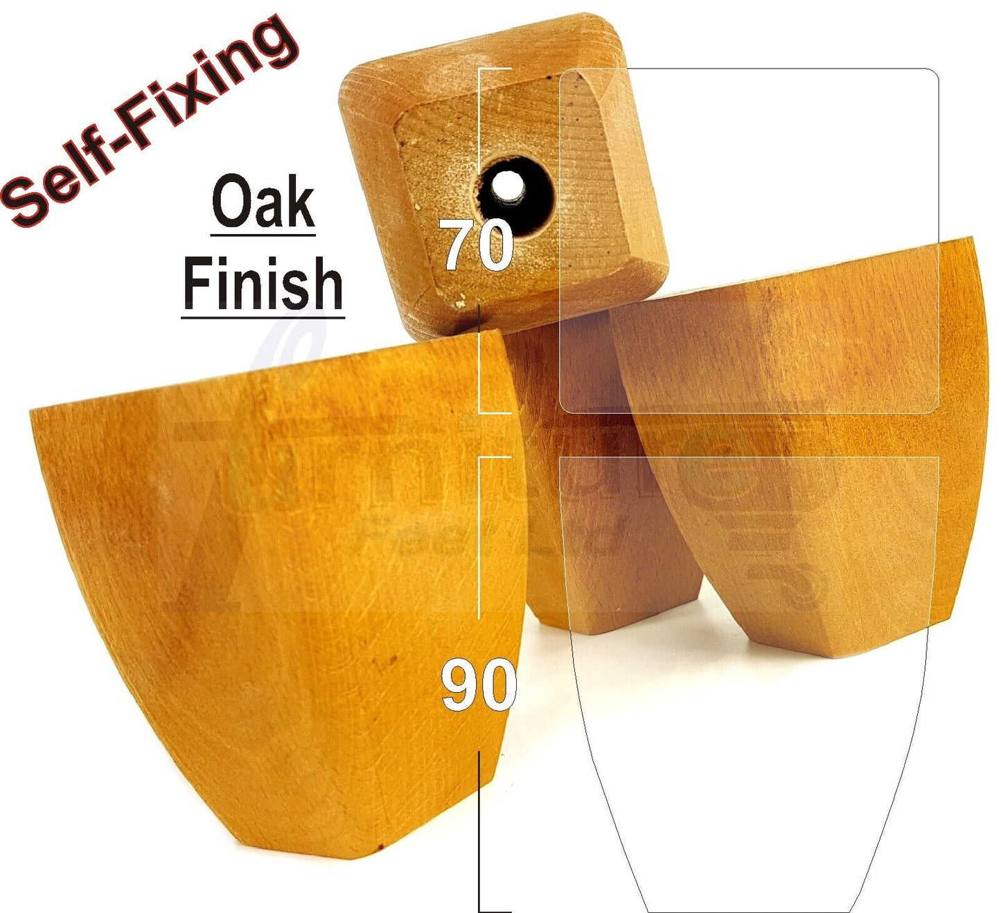 4x Solid Wooden Block Furniture Feet Replacement Legs 90mm High Self-Fix