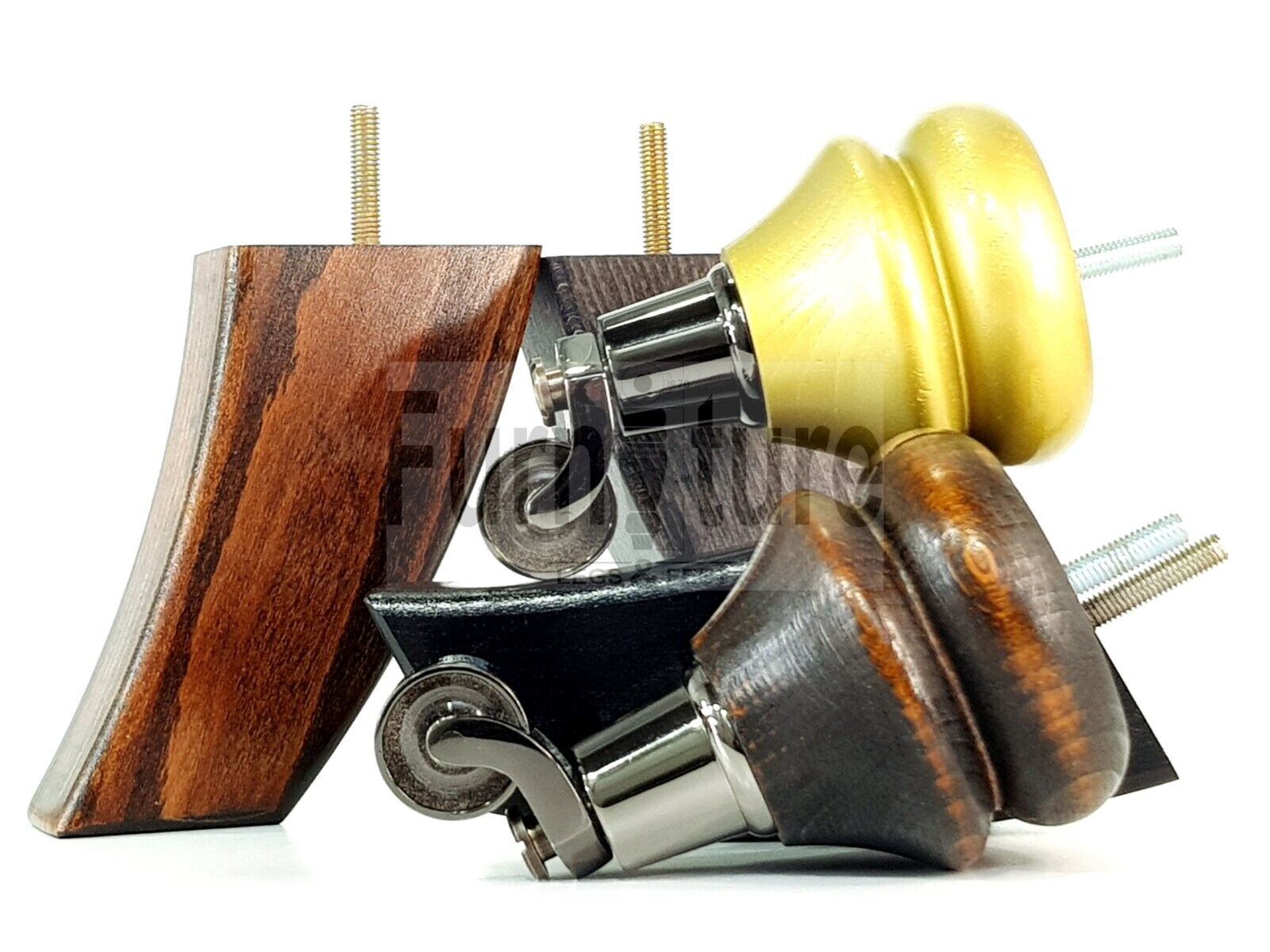 Turned Wood Furniture Feet 2 With Nickle Castor 140mm & 2 Curved Back Legs Sofas Chairs Stools Cabinets Beds M8