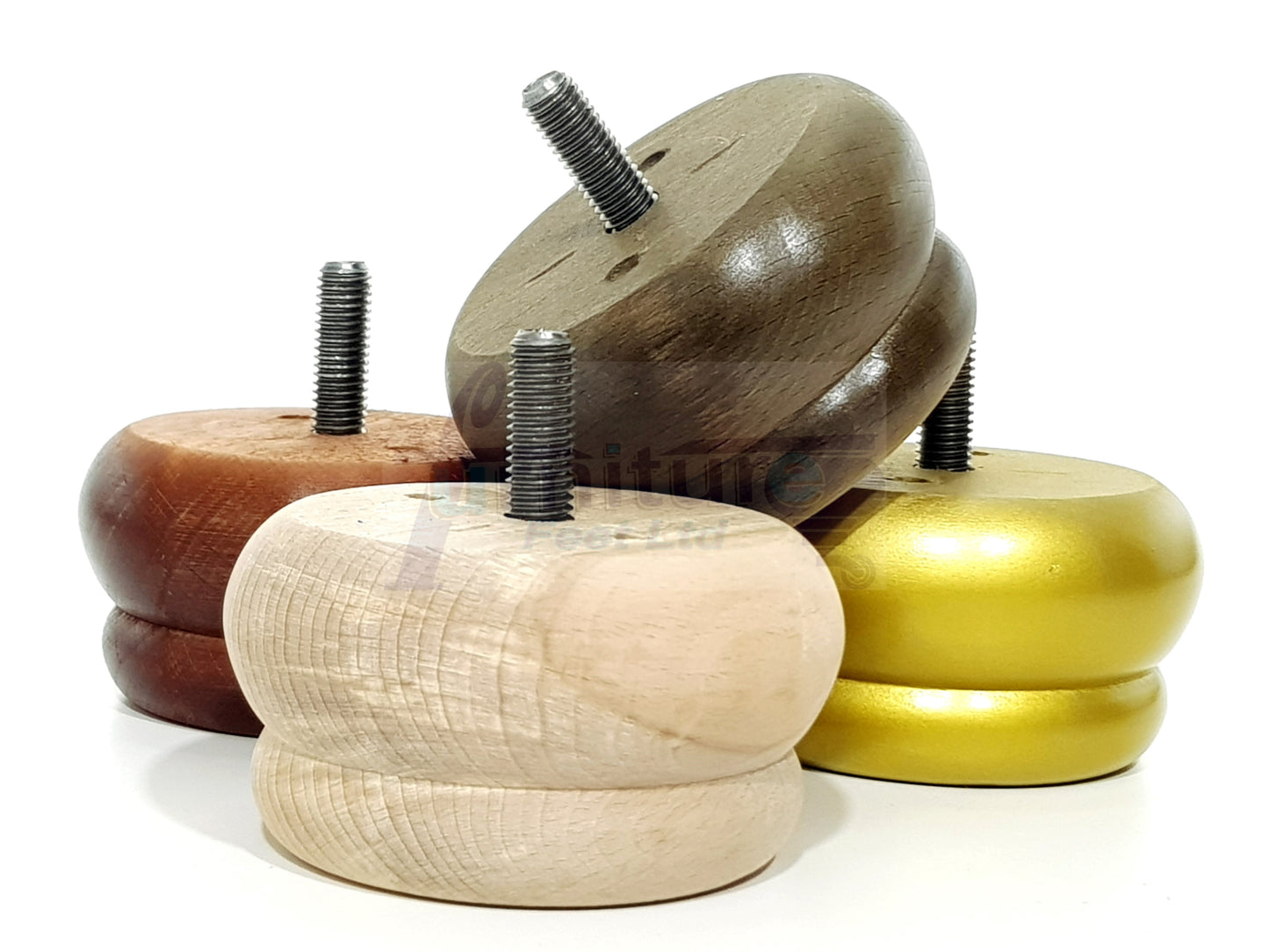 4 Wood Bun Feet Replacement Furniture Legs 50mm High M10 Thread Chairs Beds