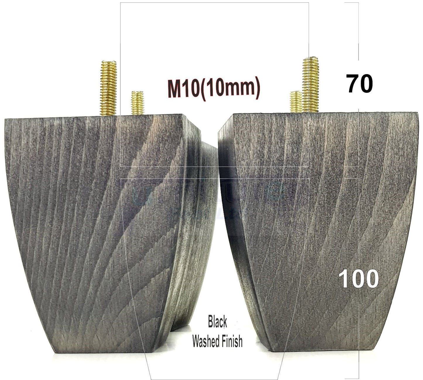 Set Of 4 Square Block Solid Wood Furniture Feet Replacement Legs 100mm High M10 Thread